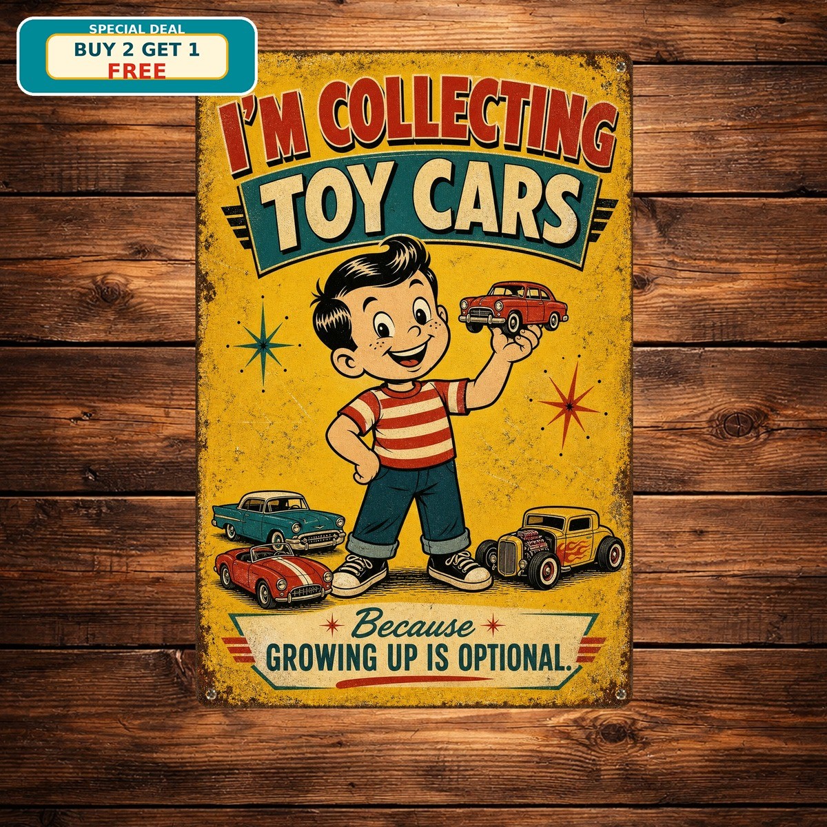 Collecting Retro Toy Cars Nostalgic Metal Tin Sign Decor