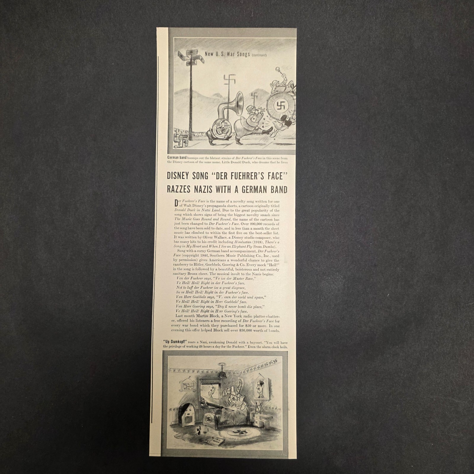WWII Disney Der Fuehrer’s Face Magazine Article Donald Duck Nazi Satire 1940s