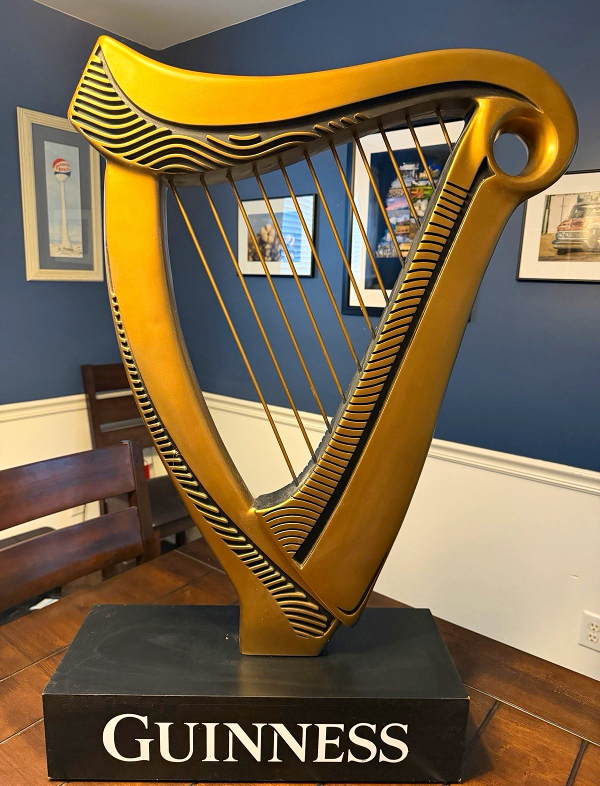 Guinness Harp Logo Bar Sign Display on Base with GUINNESS Text 3 foot tall