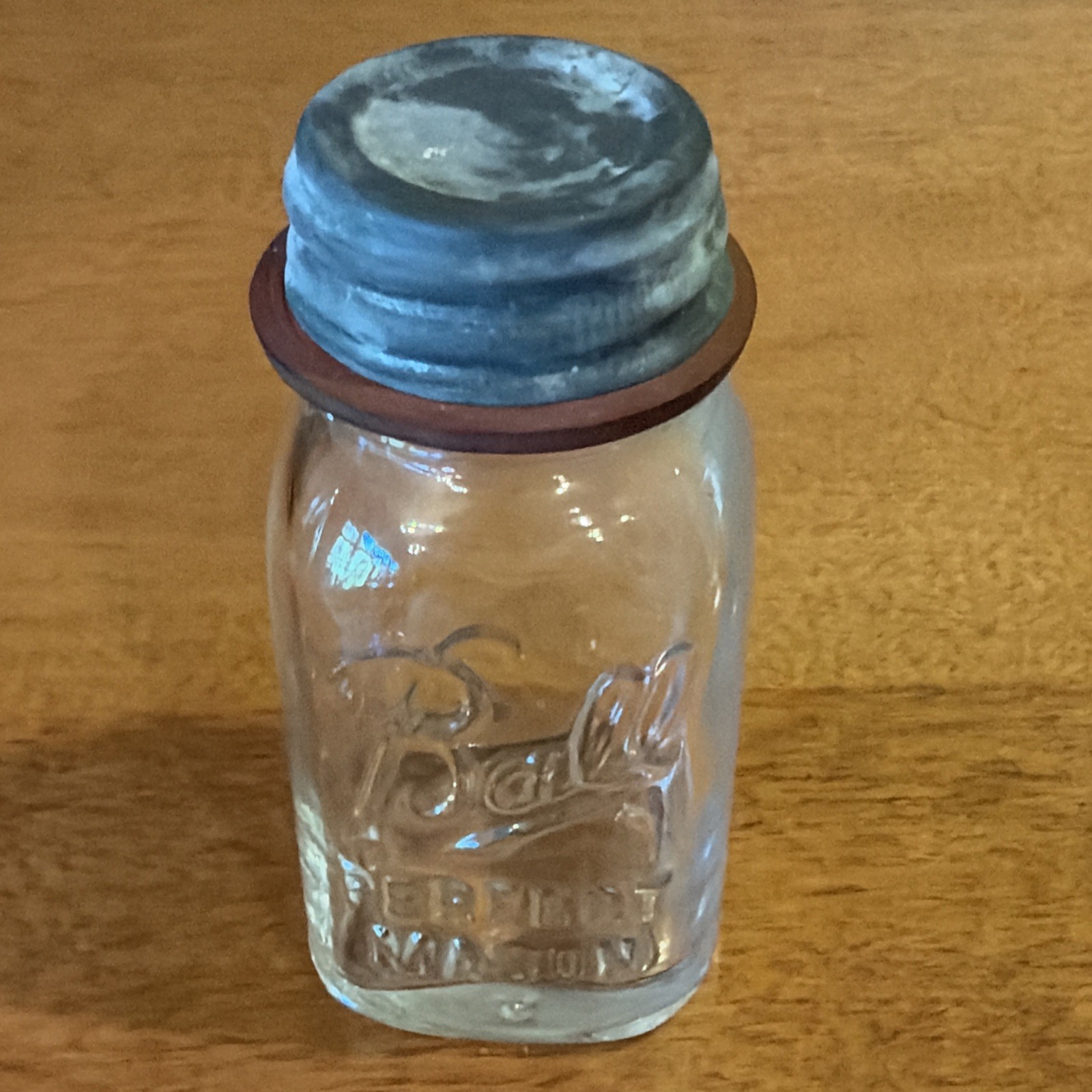 Miniature  Ball Perfect Mason Fruit Jar Salesman Sample Zinc Lid Gasket 2.75”