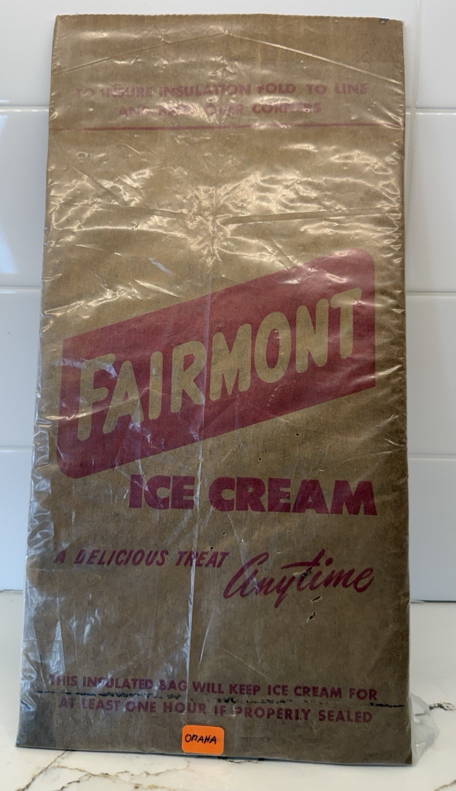 Vintage Fairmont Ice Cream Insulated Paper Bag 1950s Dairy Advertising Sign Art