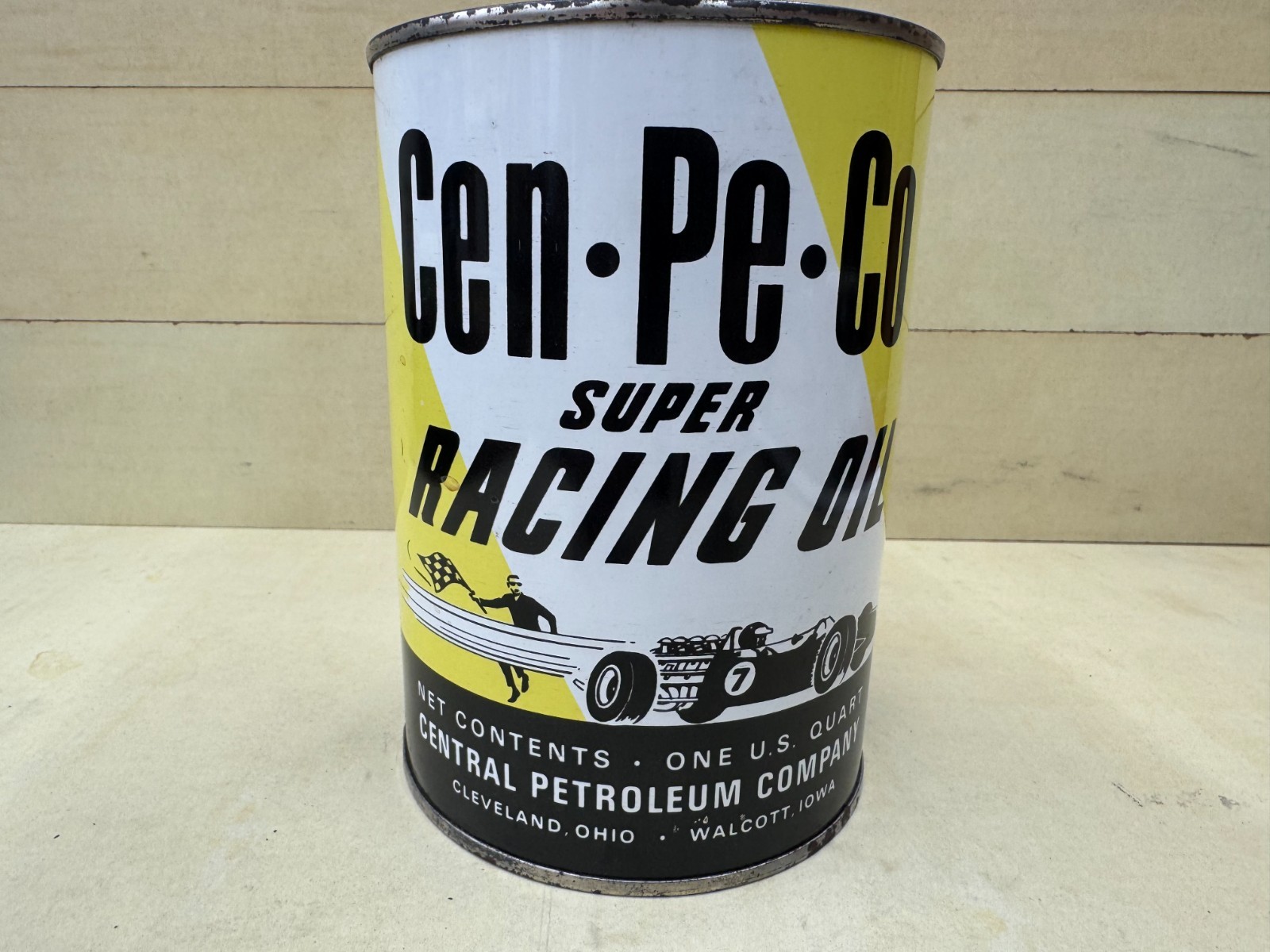 VINTAGE FULL NOS~ CEN-PE-CO SUPER RACING OIL 1-QUART METAL CAN~ NICE CONDITION