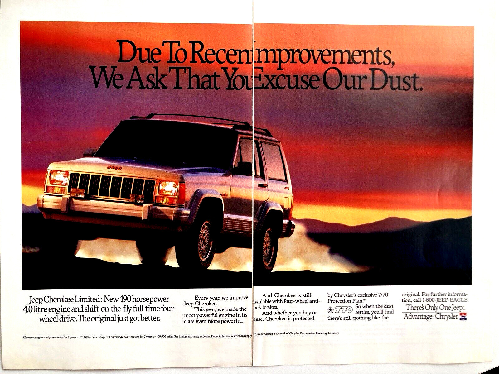 1991 Jeep Cherokee Limited 4x4 Two Page Print Ad
