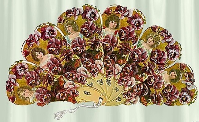 Victorian, Vintage  PANSY  LOVING Fan Greeting Card