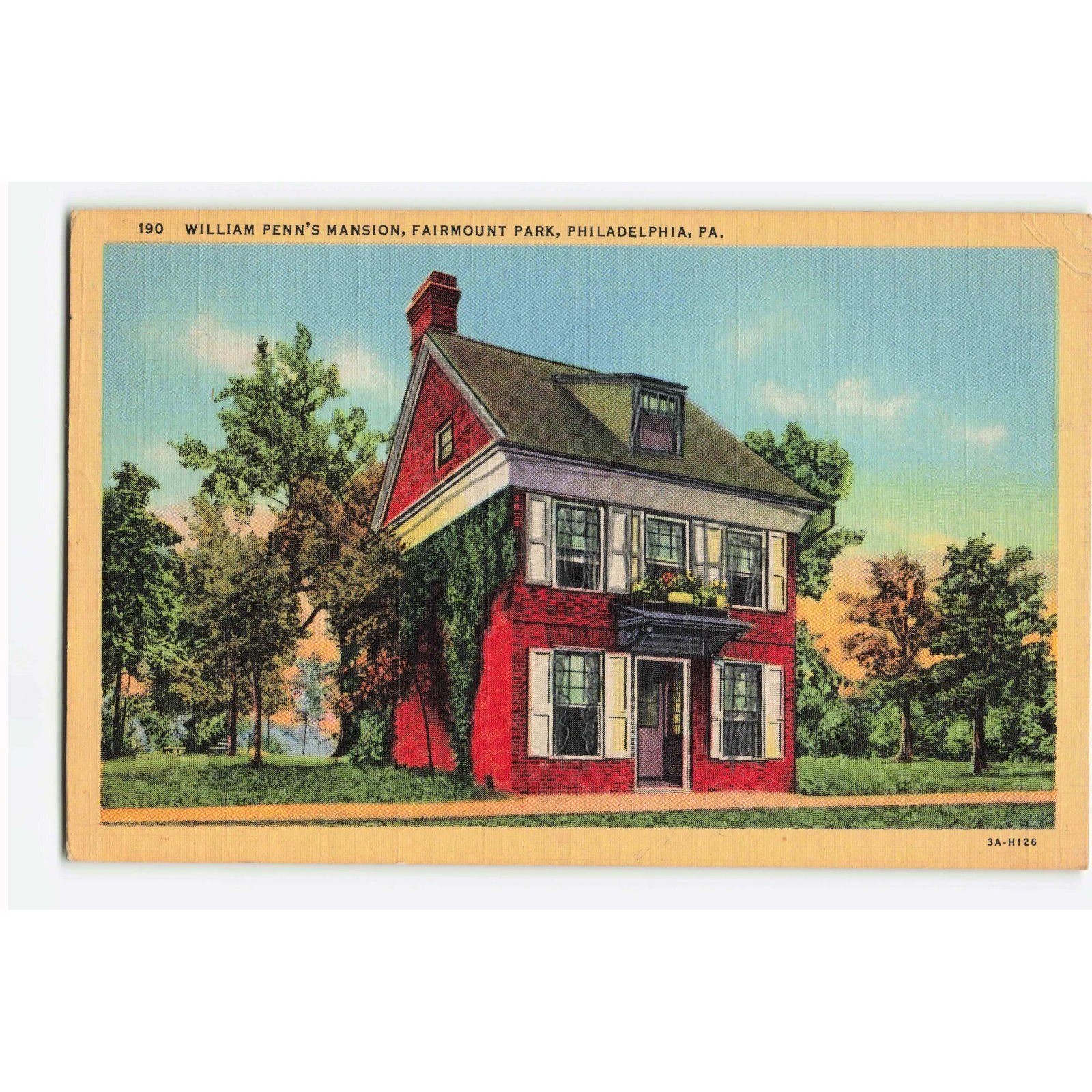 Vtg William Penn\'s Mansion Fairmount Park Philadelphia PA Linen Postcard 1948