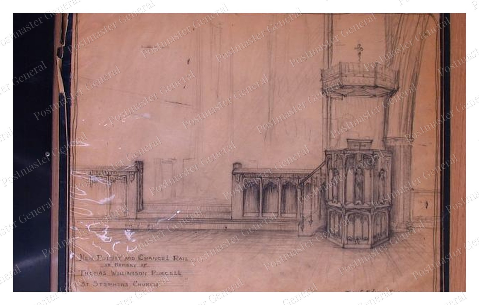 St. Stephen's Church Pulpit Standard Postcard COPY RPPC