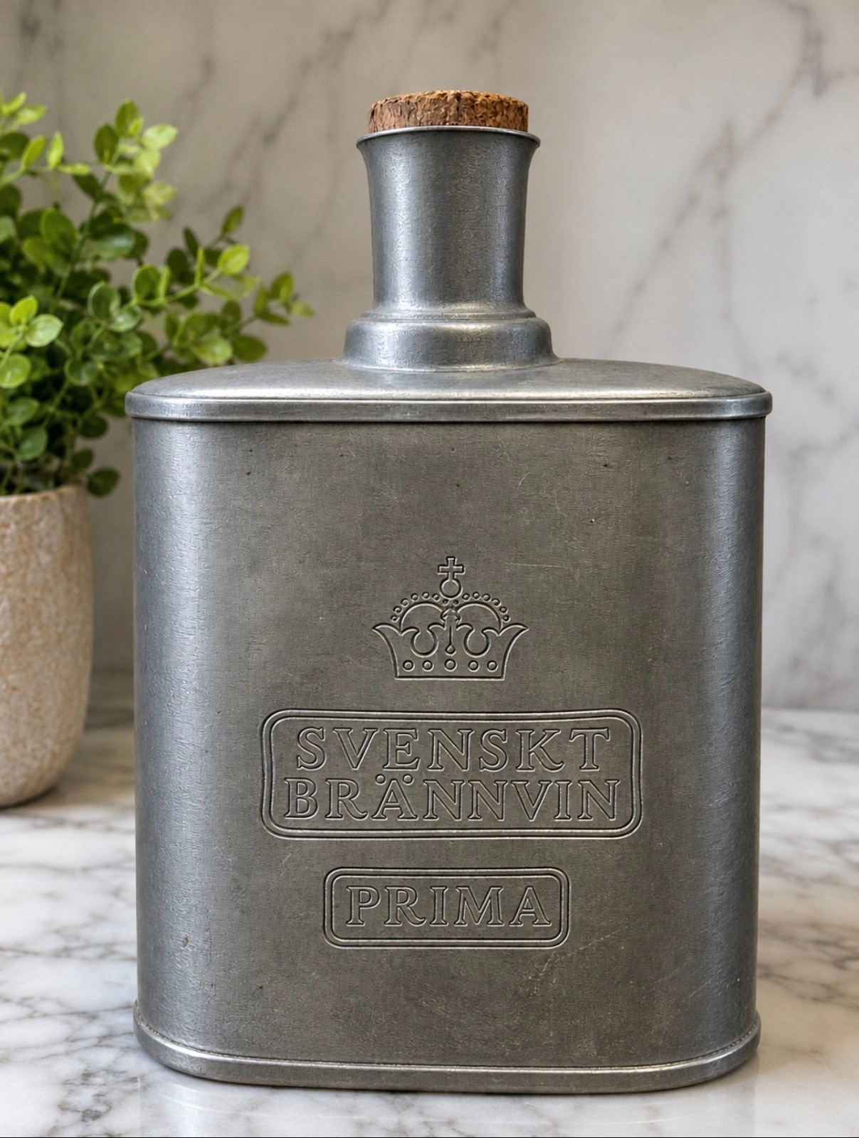 FLASK Vintage SCANDIA TENN P10 Swedish Pewter Brannvin Barware Cafe Restaurant