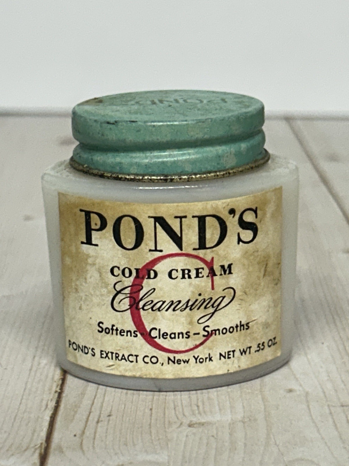 Vintage Pond’s Cold Cream Jar Milk Glass Paper Label Advertising