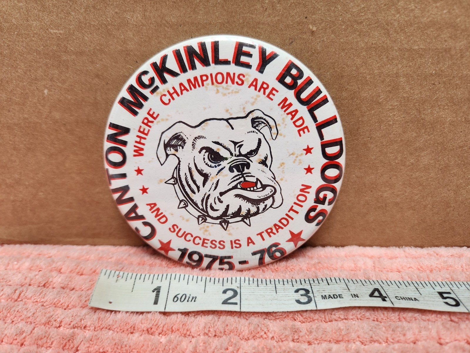 VTG 1975 Canton OH McKINLEY BULLDOGS Pinback Button McK Football & Basketball