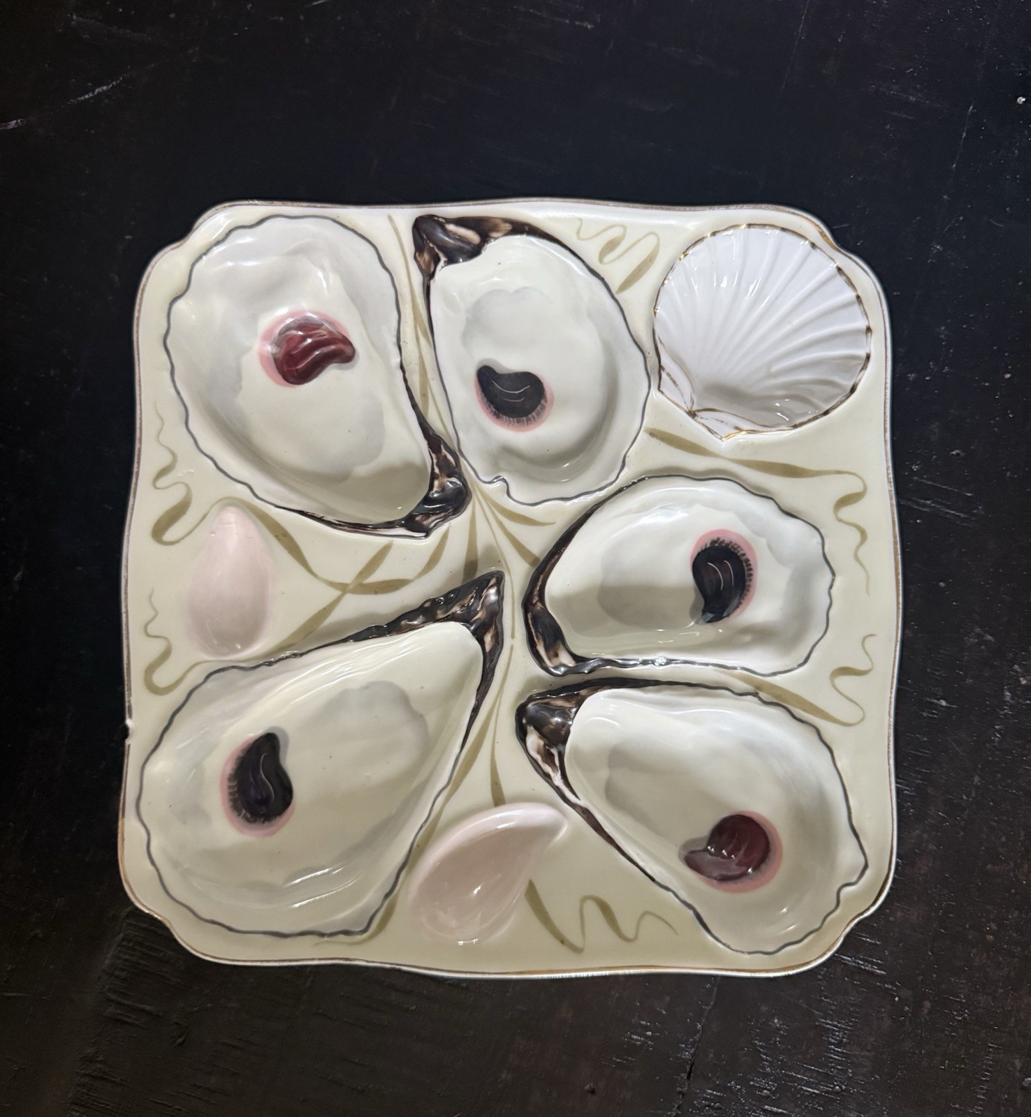 Antique Porcelain Oyster Plate (has Small Chip)