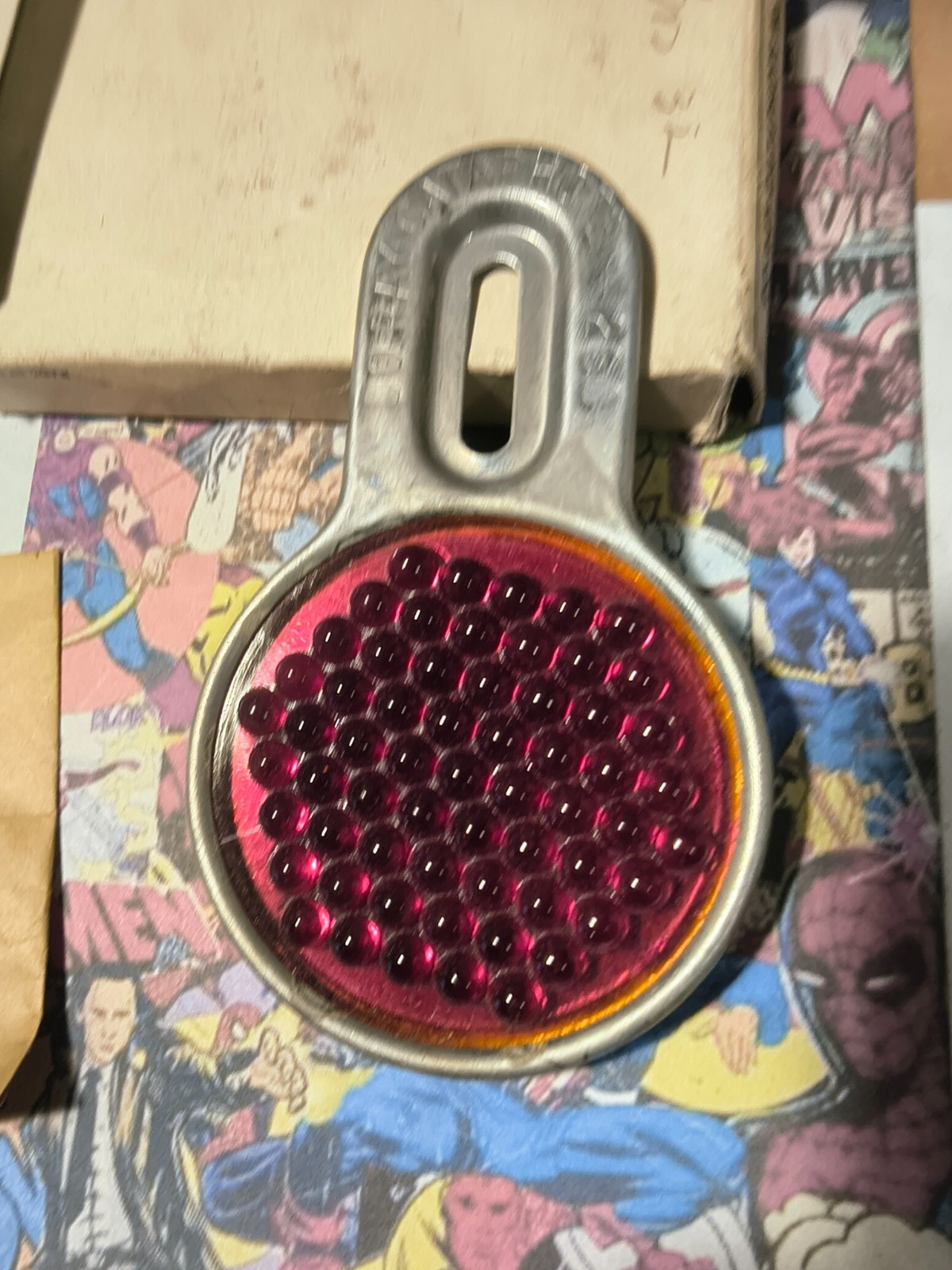 NOS Vintage 1930s Do-Ray Cataphote 260 Red Glass Reflector In Box