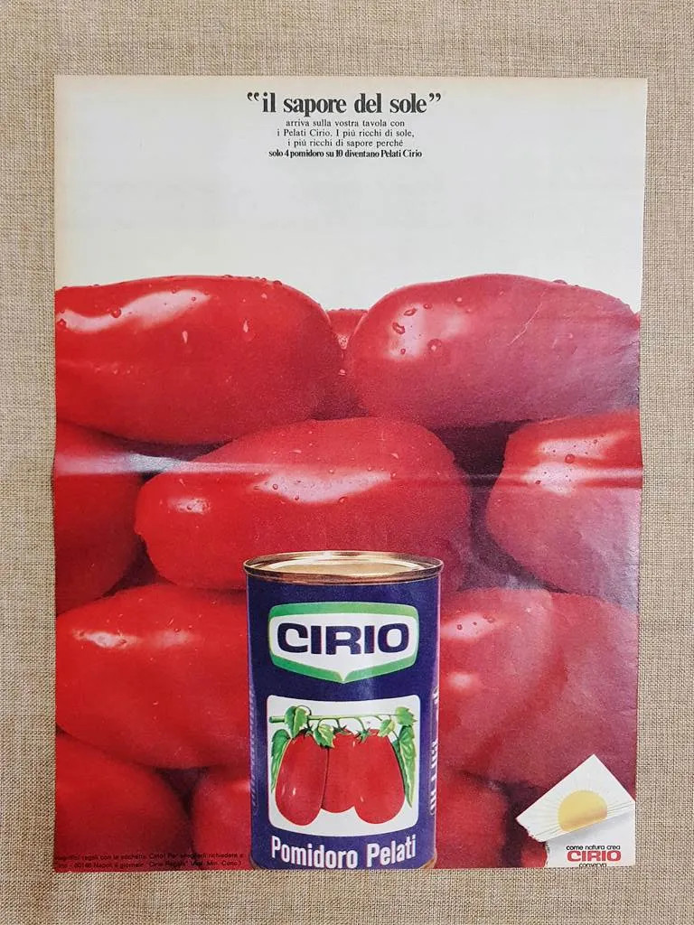 Peeled Pomidoro Cirio Il sapore del sole Advertising Vintage 1970s Peeled Pomidoro Cirio Il sapore del sole Advertising Vintage 1970s