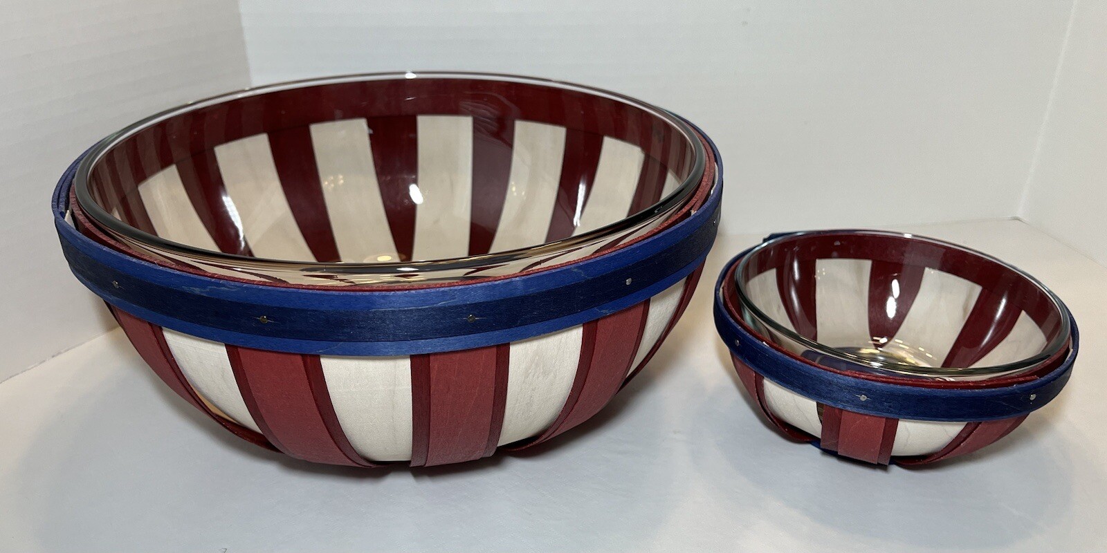 Longaberger 2012 American Stripes Large & Small Bowl Basket & Bowl Set Longaberger 2012 American Stripes Large & Small Bowl Basket & Bowl Set