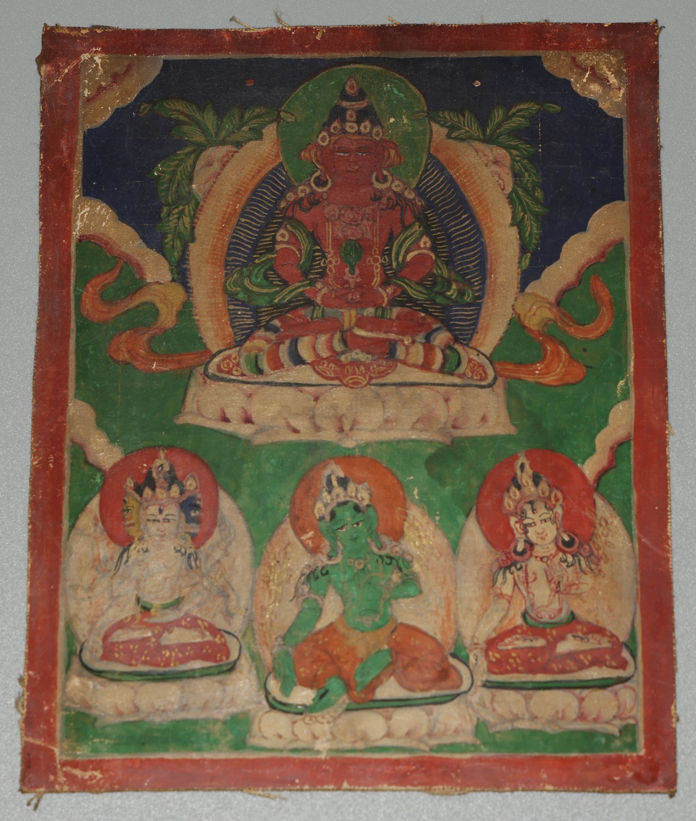 Real Tibet 19th Century Old Antique Buddhist Cotton Tsaklis Thangka Amitayus