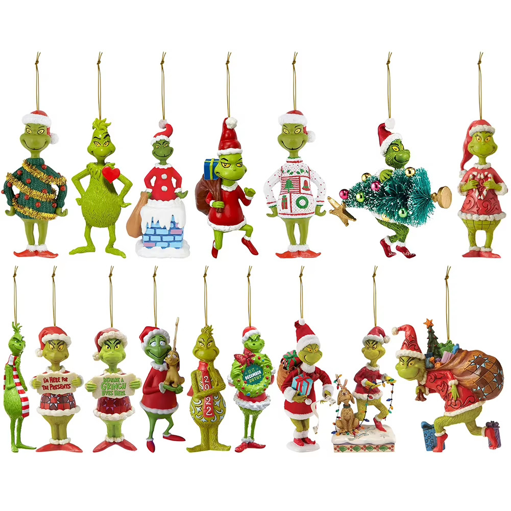 17-Piece 2D Acrylic Green Monsters Christmas Tree Ornaments Set