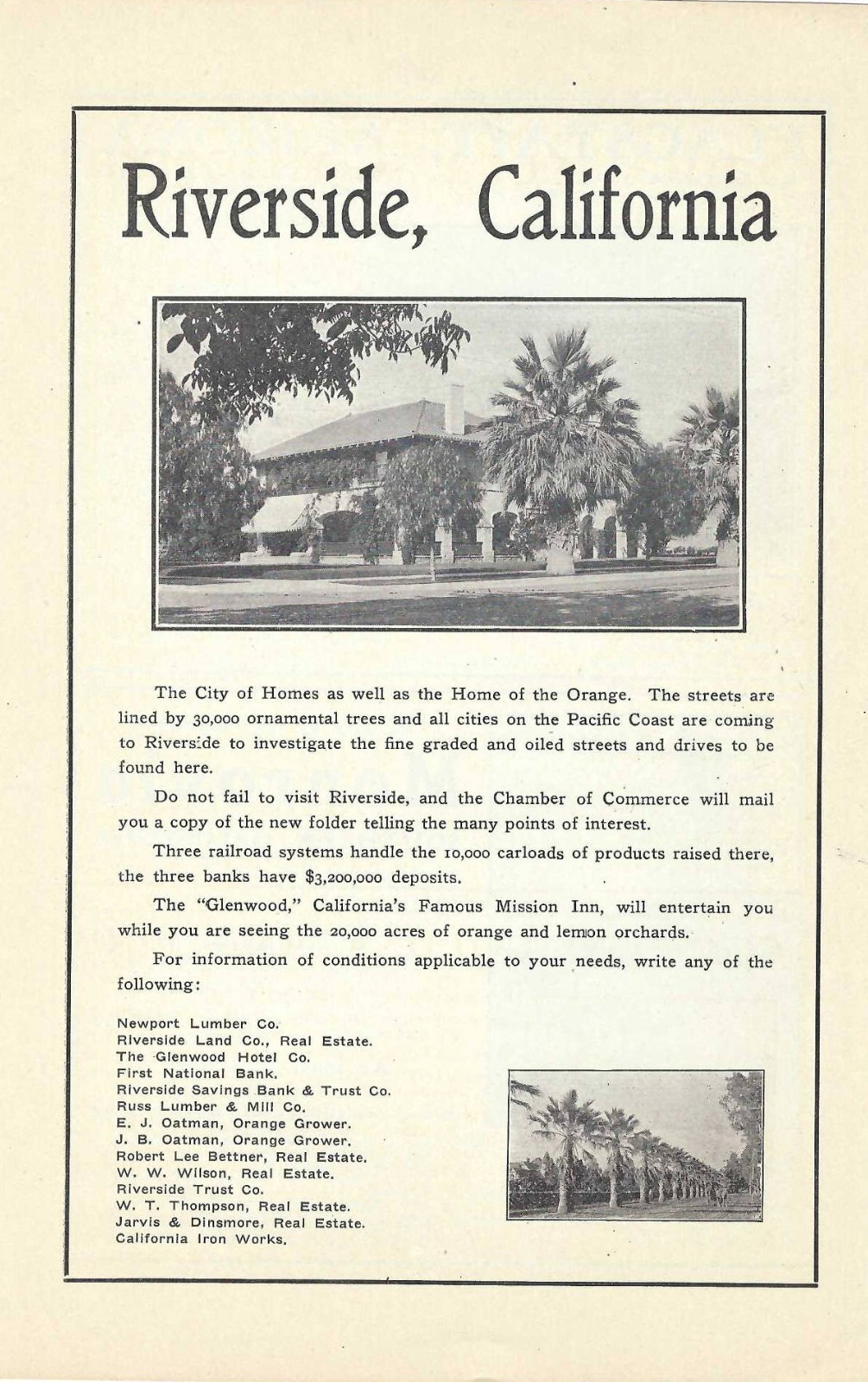 1906 Antique Magazine Article, Riverside, California. The City of Homes