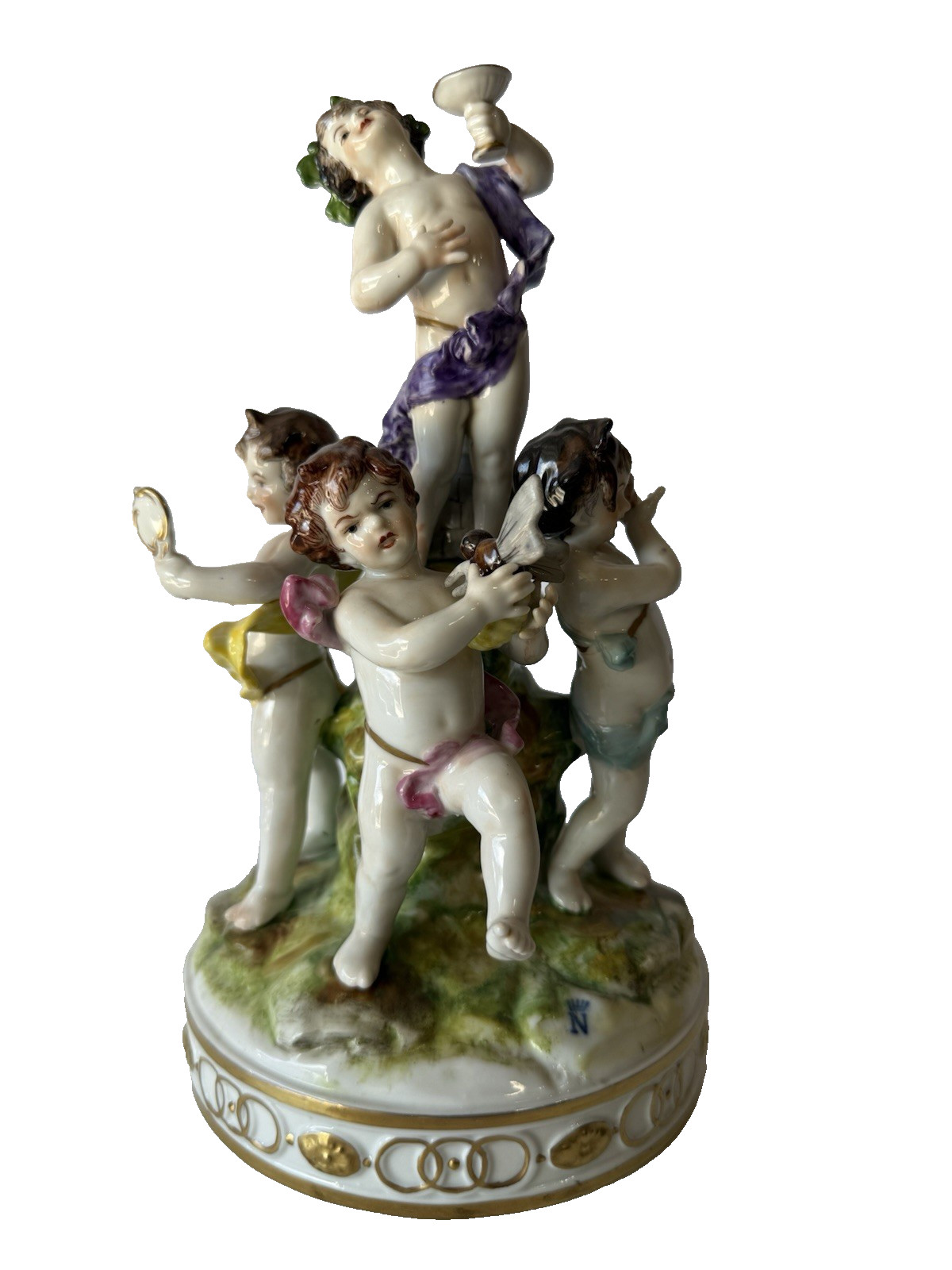 Antique Ginori Doccia Porcelain Figural Group 5 Putti Allegory Capodimonte Mark