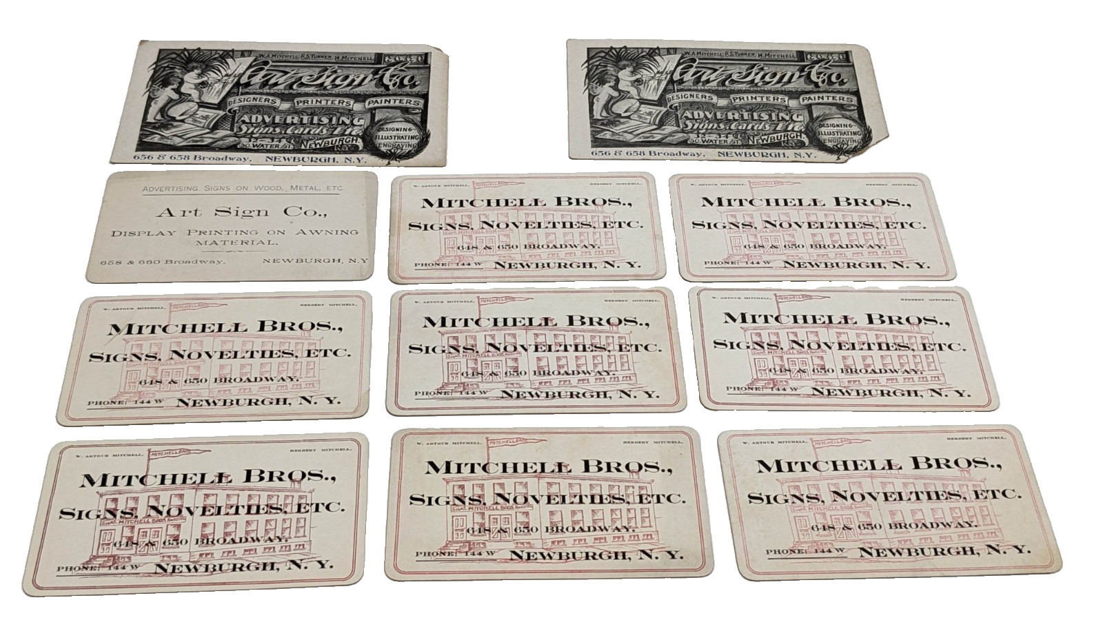 Rare 1920\'s Metal Mitchell Bros Newburgh NY Advertising Signs Art Calling Cards