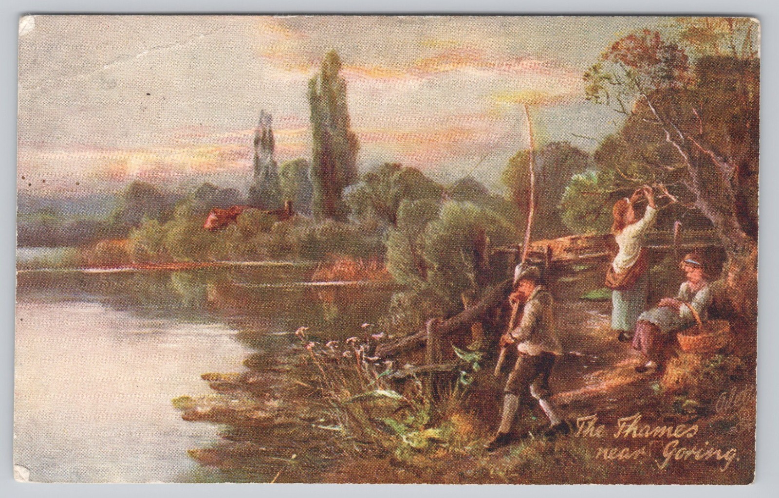Goring Oxfordshire Thames River Landscape Oilette Antique Postcard Goring Oxfordshire Thames River Landscape Oilette Antique Postcard