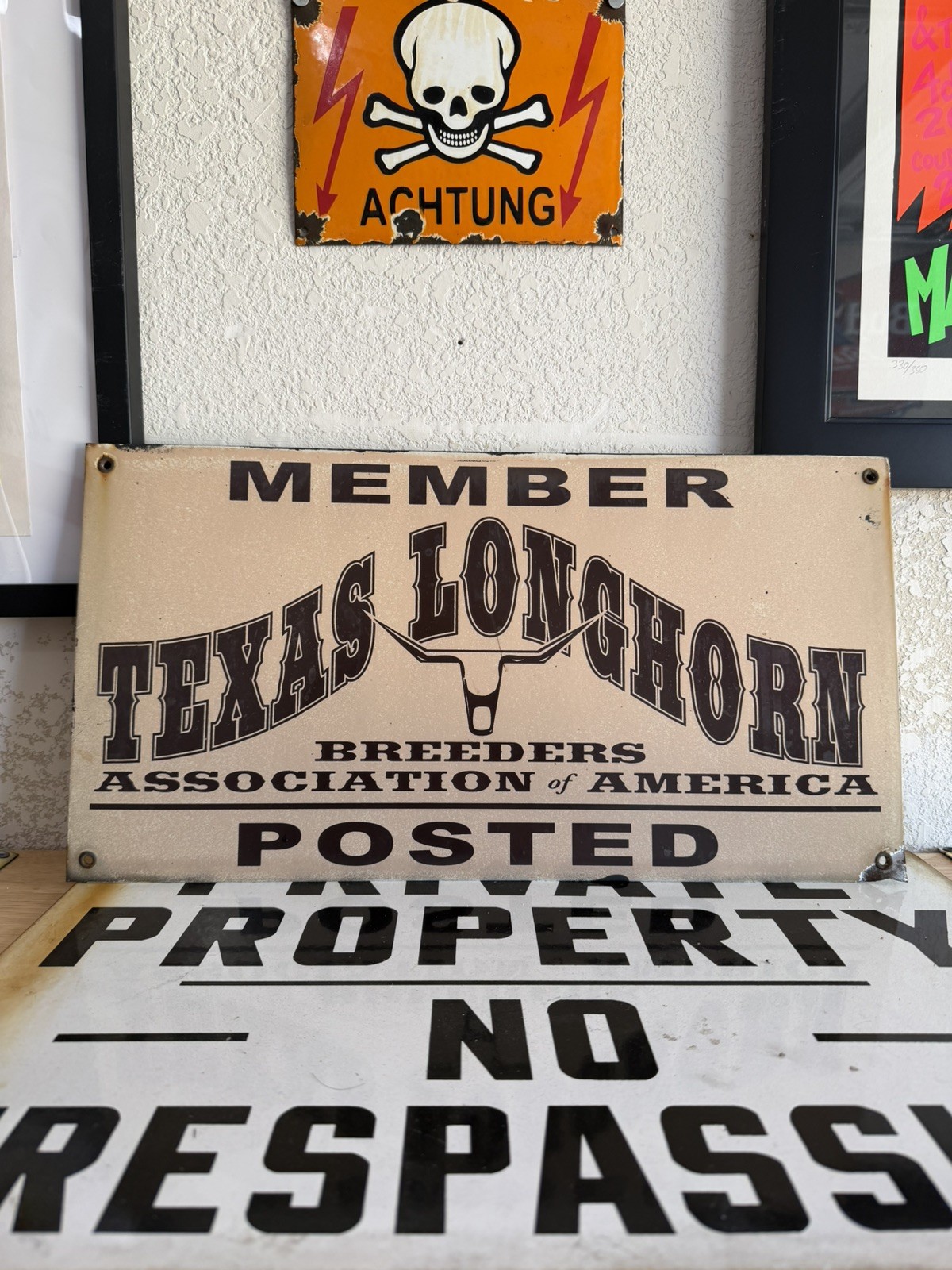 Vintage Texas Longhorn Breeders Association Of America Posted Metal Painted Sign Vintage Texas Longhorn Breeders Association Of America Posted Metal Painted Sign