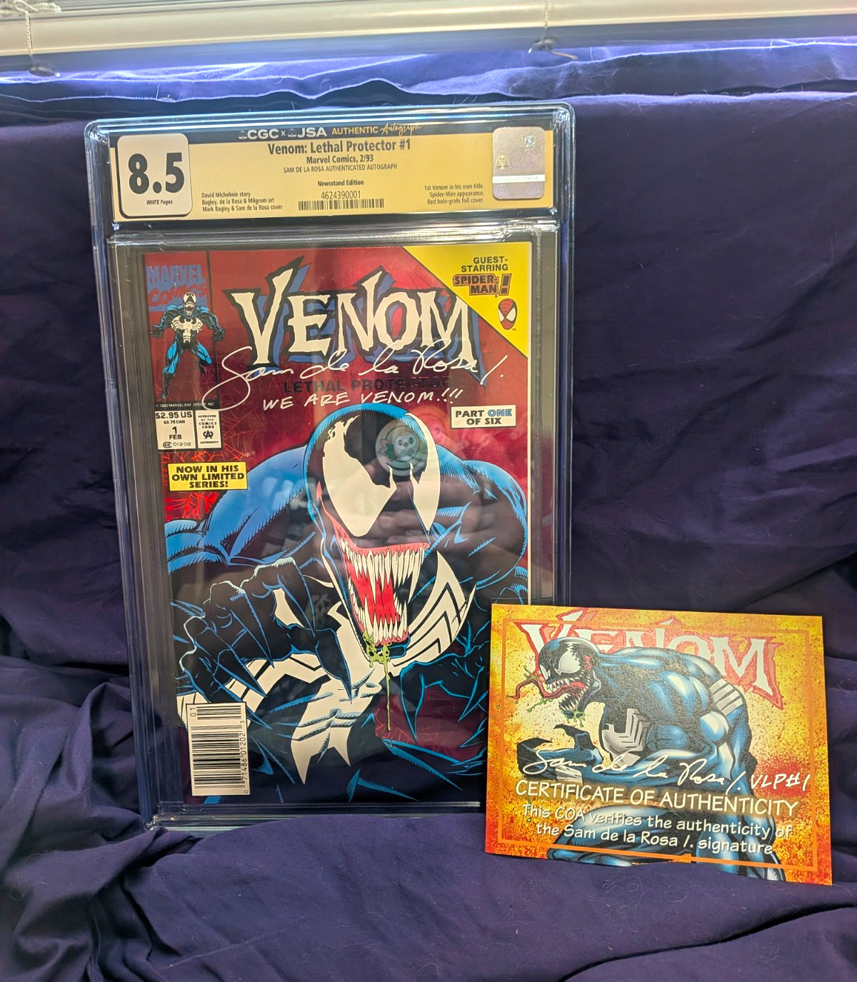 #1 Venom ( Newsstand)  Lethal Protector Signed By Sam De La Rosa-C.O.A. Signed