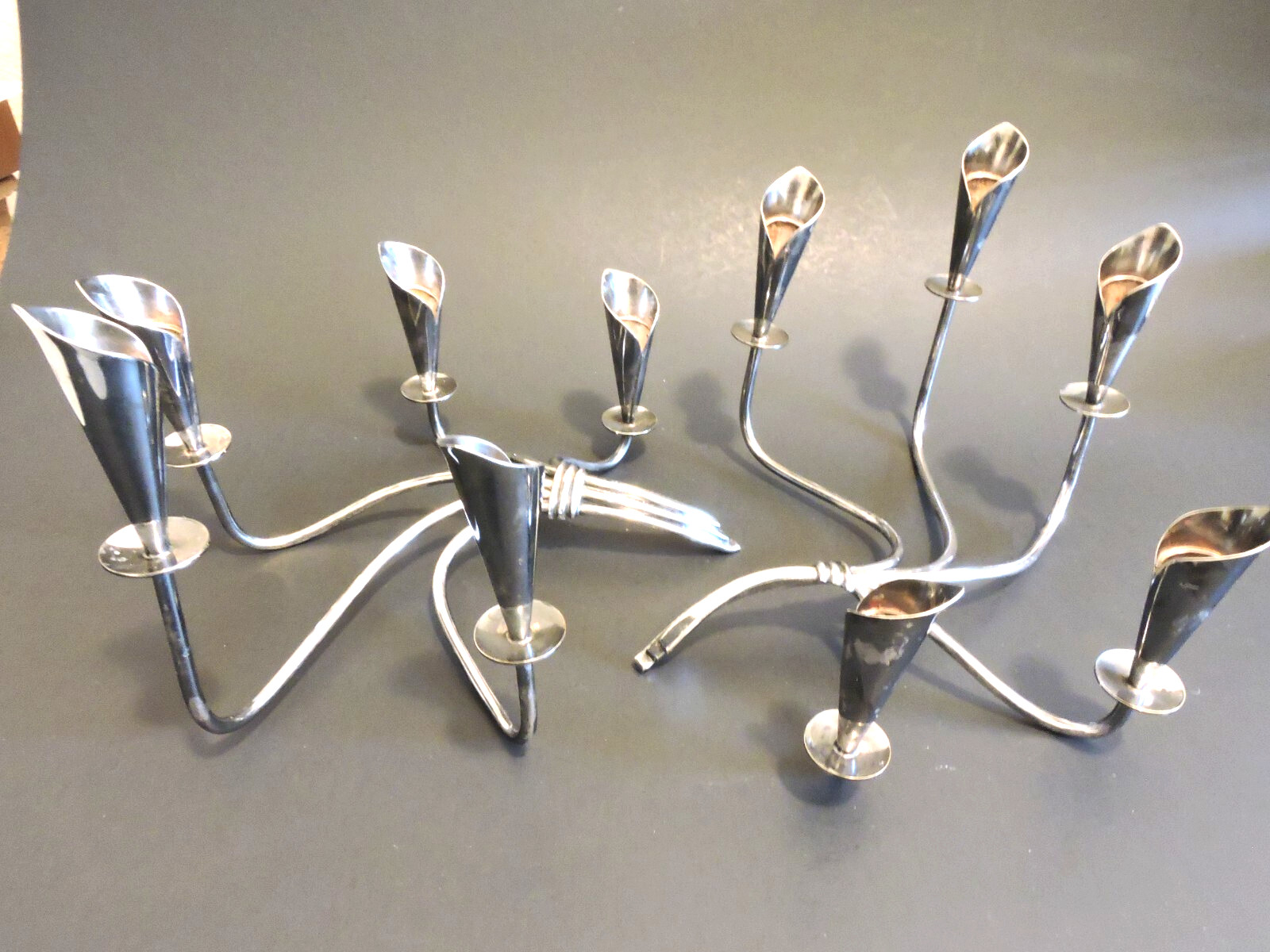 Vintage MCM Hans Jensen Denmark Silverplate Calla Lily Candleholders ~Pair