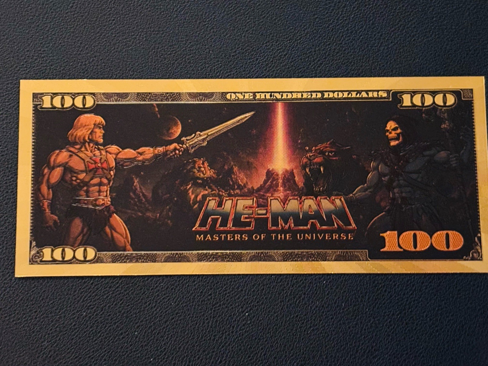 He Man Masters Of The Universe Gold Foil Bank Note Novelty $100 Heman He-man He Man Masters Of The Universe Gold Foil Bank Note Novelty $100 Heman He-man