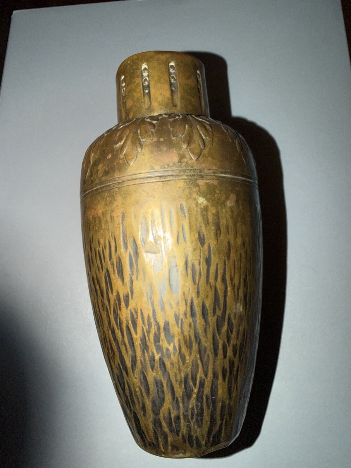 Antique French Art Deco Brass Dinanderie Vase Stamped Maker Mark 1920s France Antique French Art Deco Brass Dinanderie Vase Stamped Maker Mark 1920s France