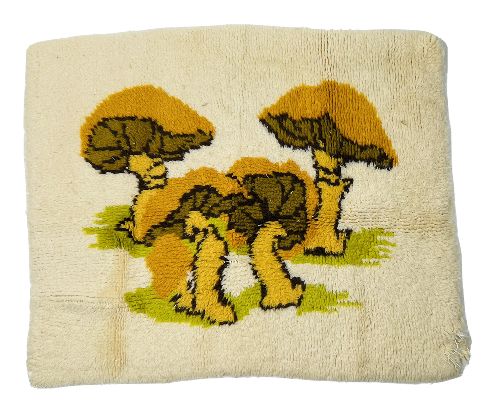 Vintage 70s Merry Mushroom Hook Latch Shag Rug Wall Tapestry Mid Century Modern