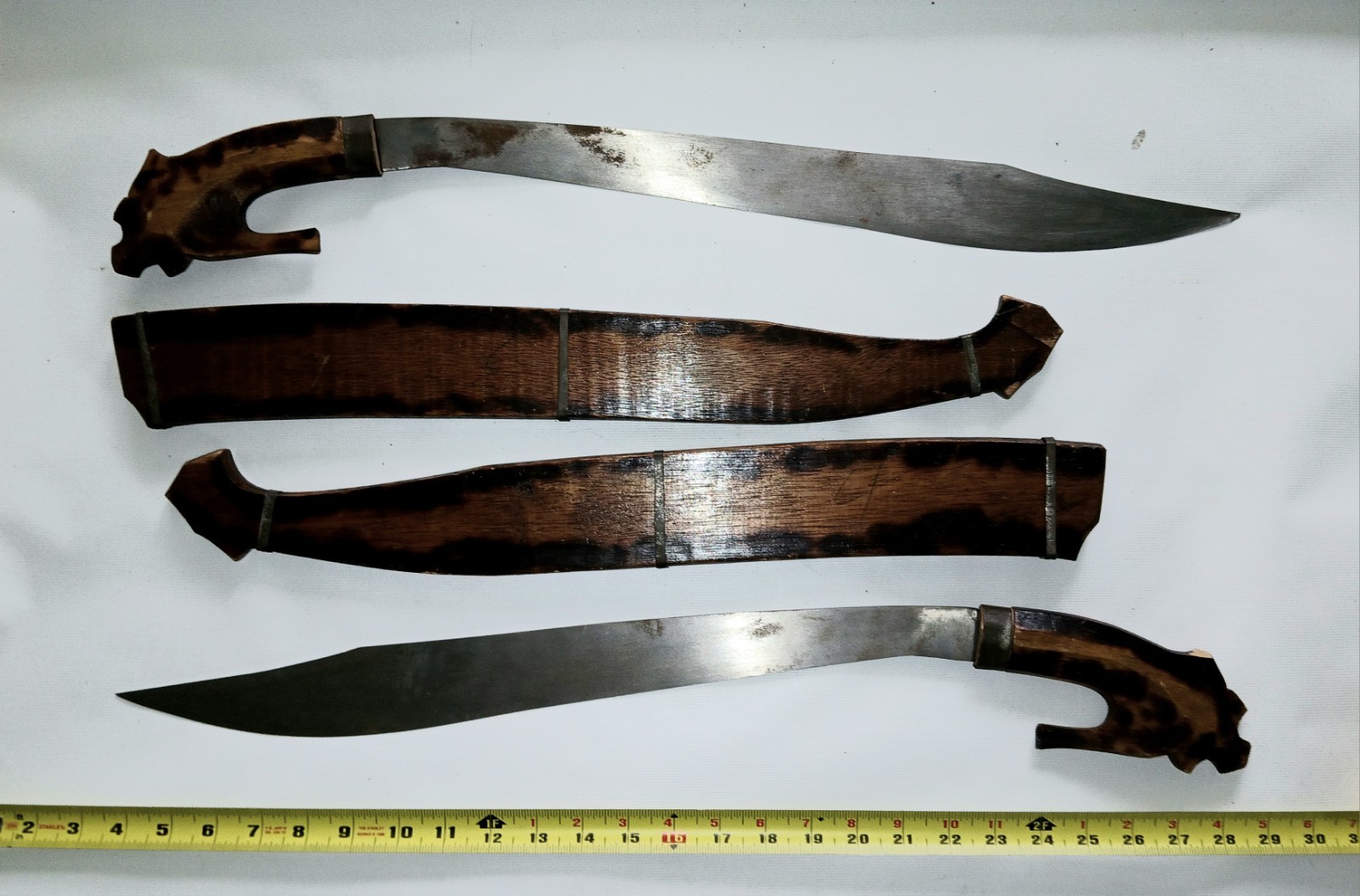 Antique Filipino Swords Pair Double Philippine Moro 1965-66 Wooden Scabbard Antique Filipino Swords Pair Double Philippine Moro 1965-66 Wooden Scabbard