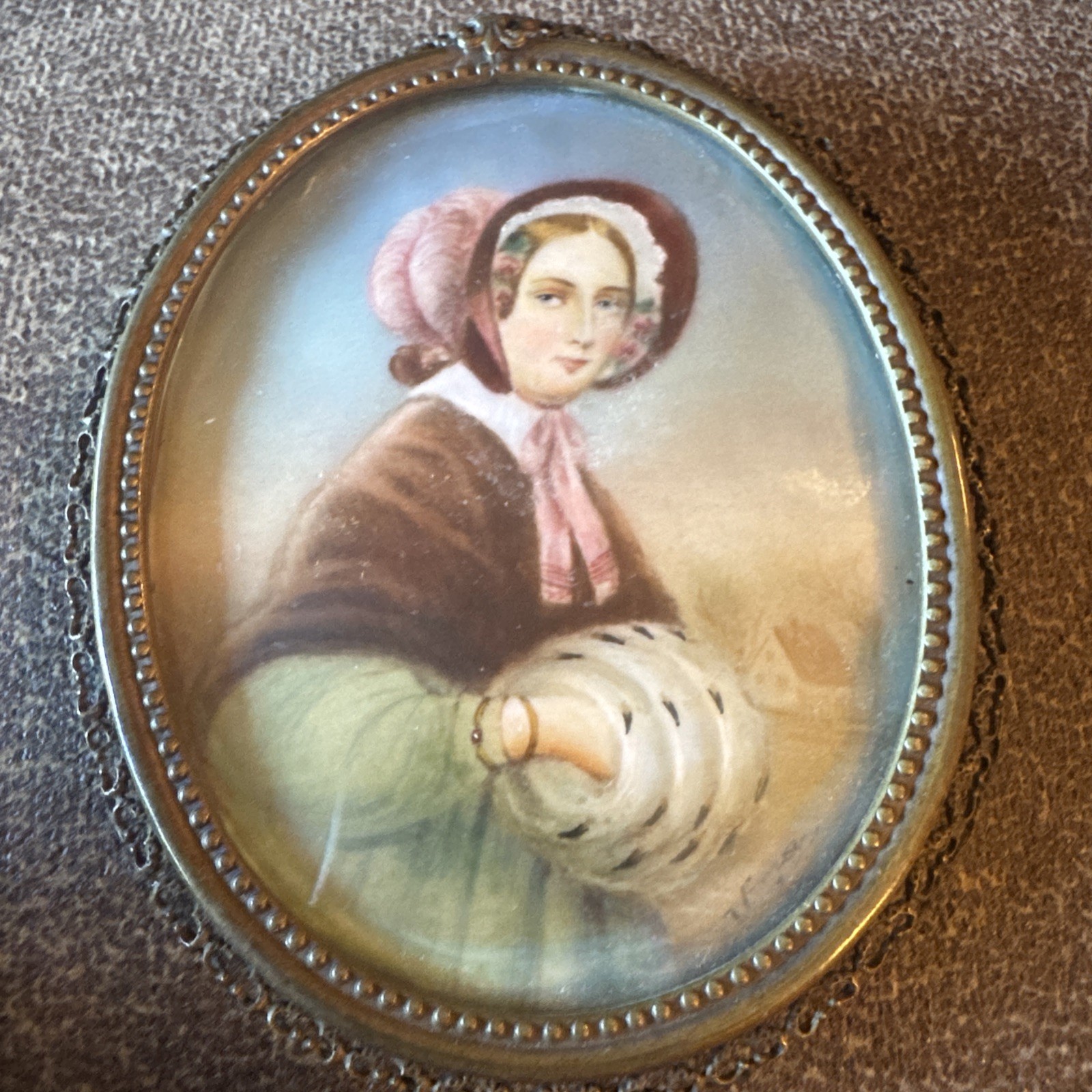 Vintage Miniature Portrait A Woman In Bonnet