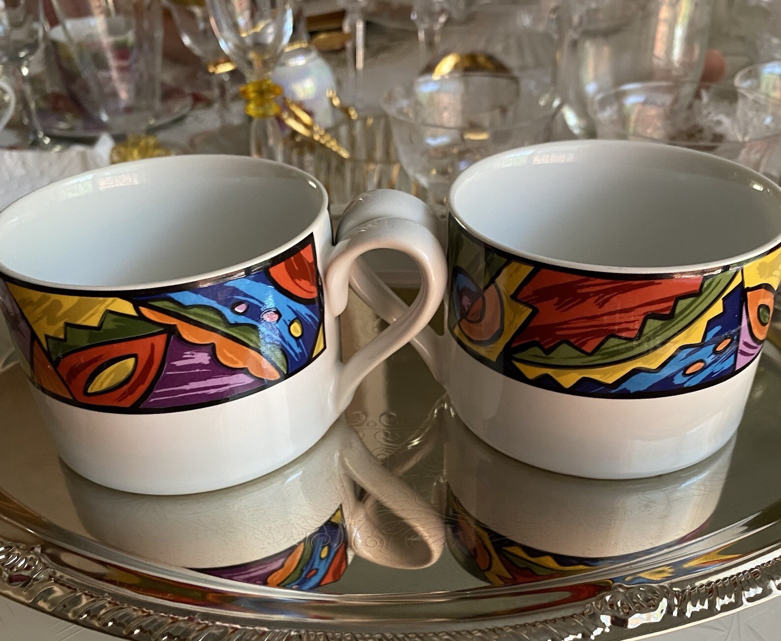 2 Sakura Rialto Brights Coffee  / Tea  Flat Cups, Very Good Condition 