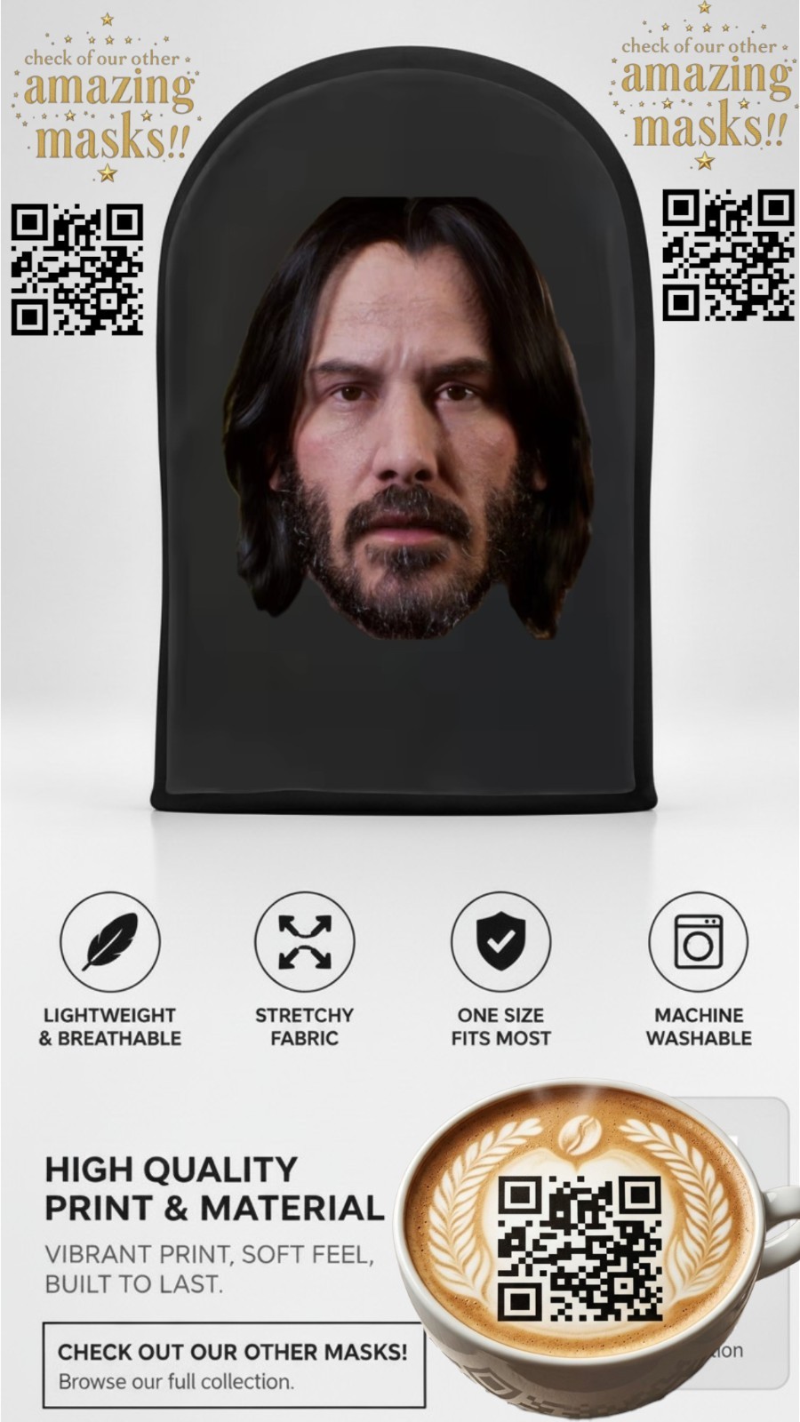 John Wick Face Mask Mesh Balaclava Keanu Reeves Cosplay Costume Prank  Halloween