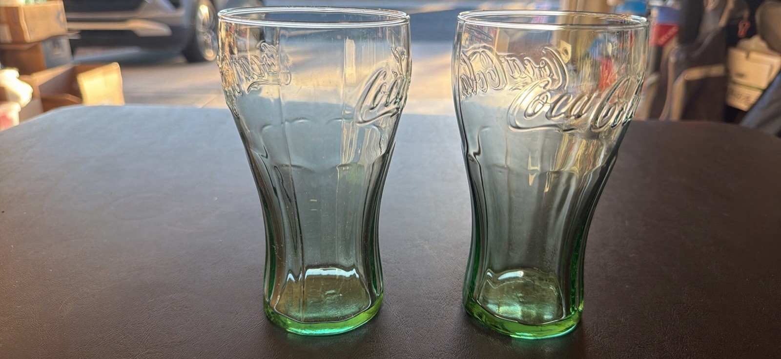 Vintage Green Smooth Coca Cola Contour Glass Tumblers 6\