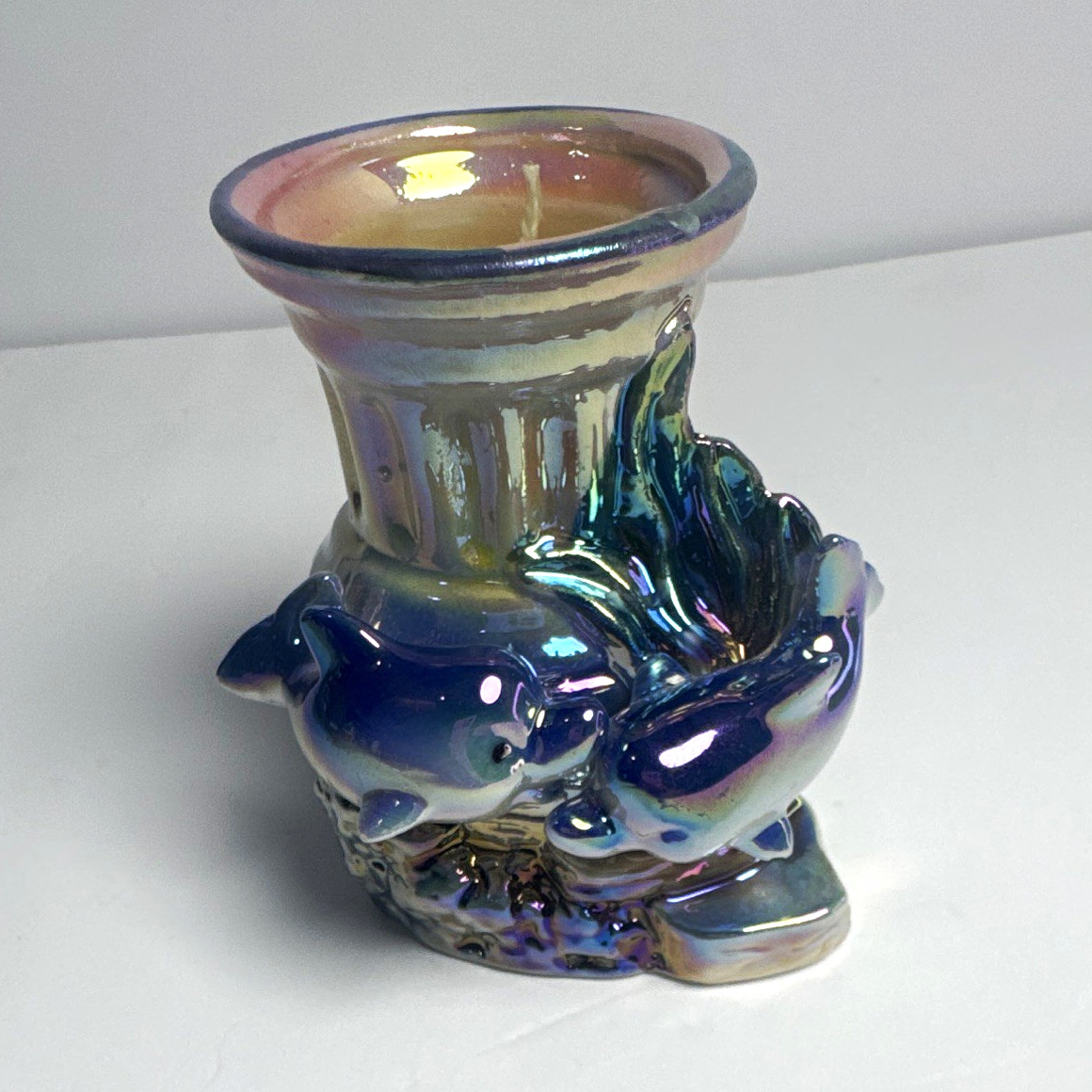 Iridescent Multicolor Ceramic Fish Candle Holder 3D Effect Animal Theme