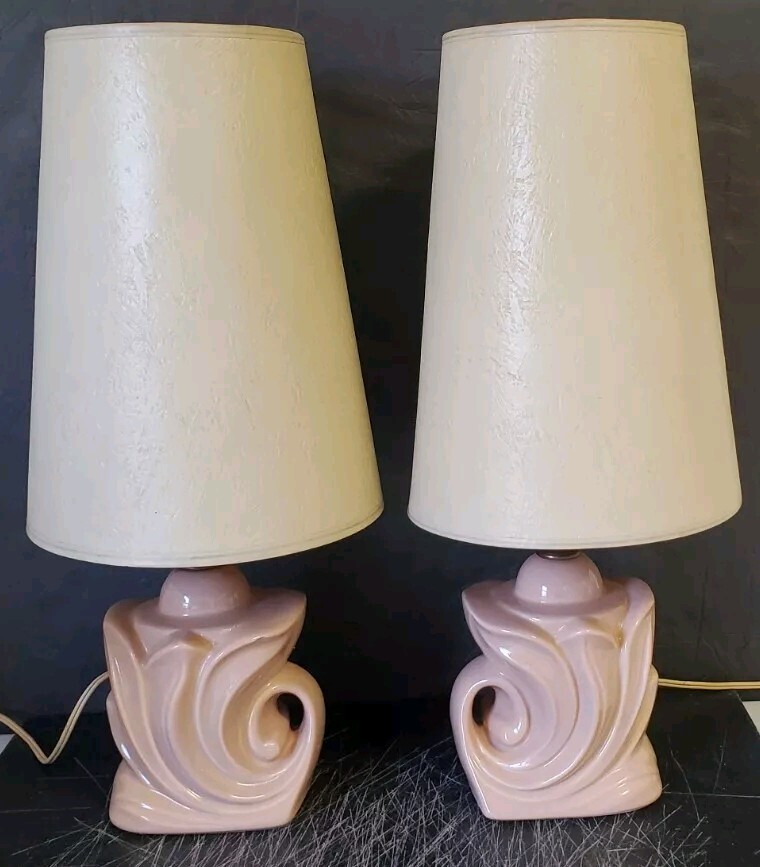 Vintage Gonder Ceramic Abstract Table Dresser Lamps Retro MCM