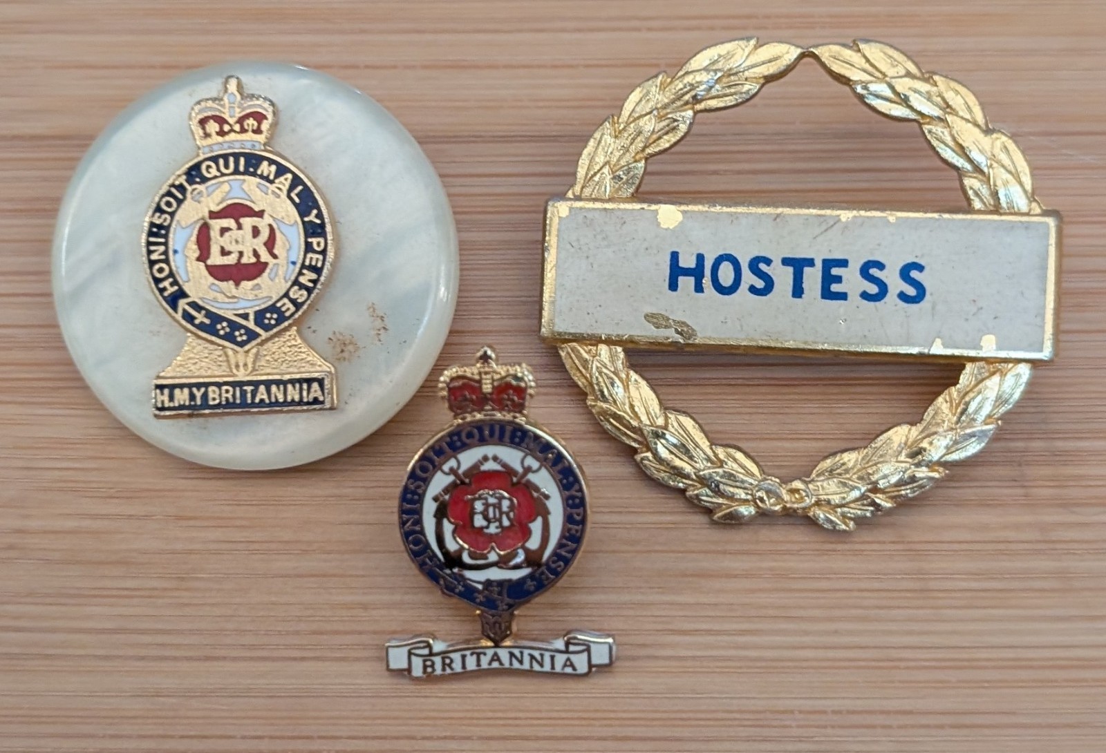 H.M.Y. Britannia vintage badge set