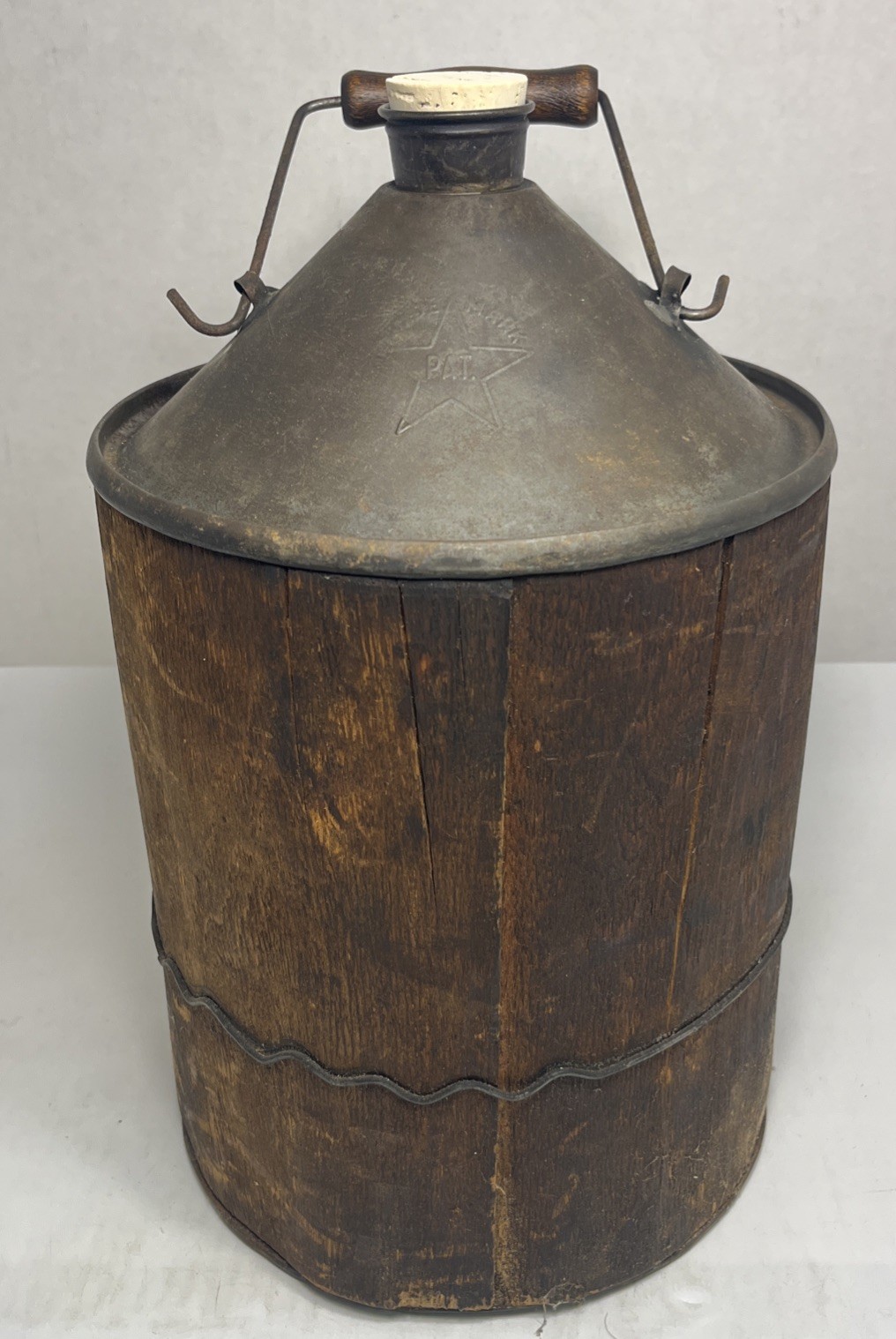 Beautiful Vintage Wood Wrapped Kerosene Can Wire & Wood Handle Star Trade Mark Beautiful Vintage Wood Wrapped Kerosene Can Wire & Wood Handle Star Trade Mark