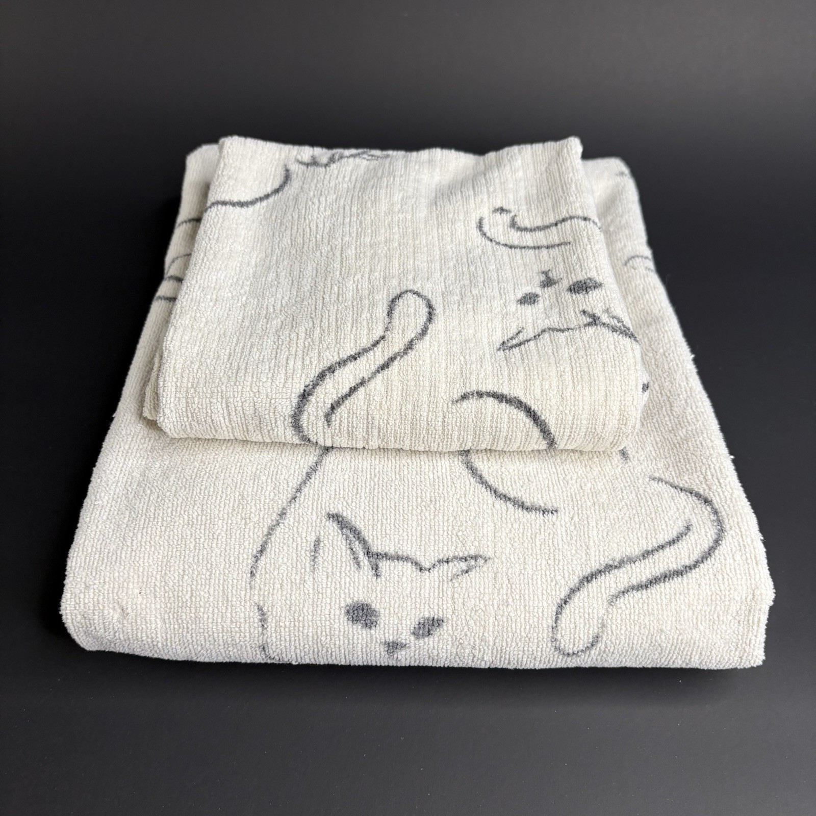 Vtg Playful Kitty Cat Bath & Hand Towel Set Retro 1970s Springs Mills