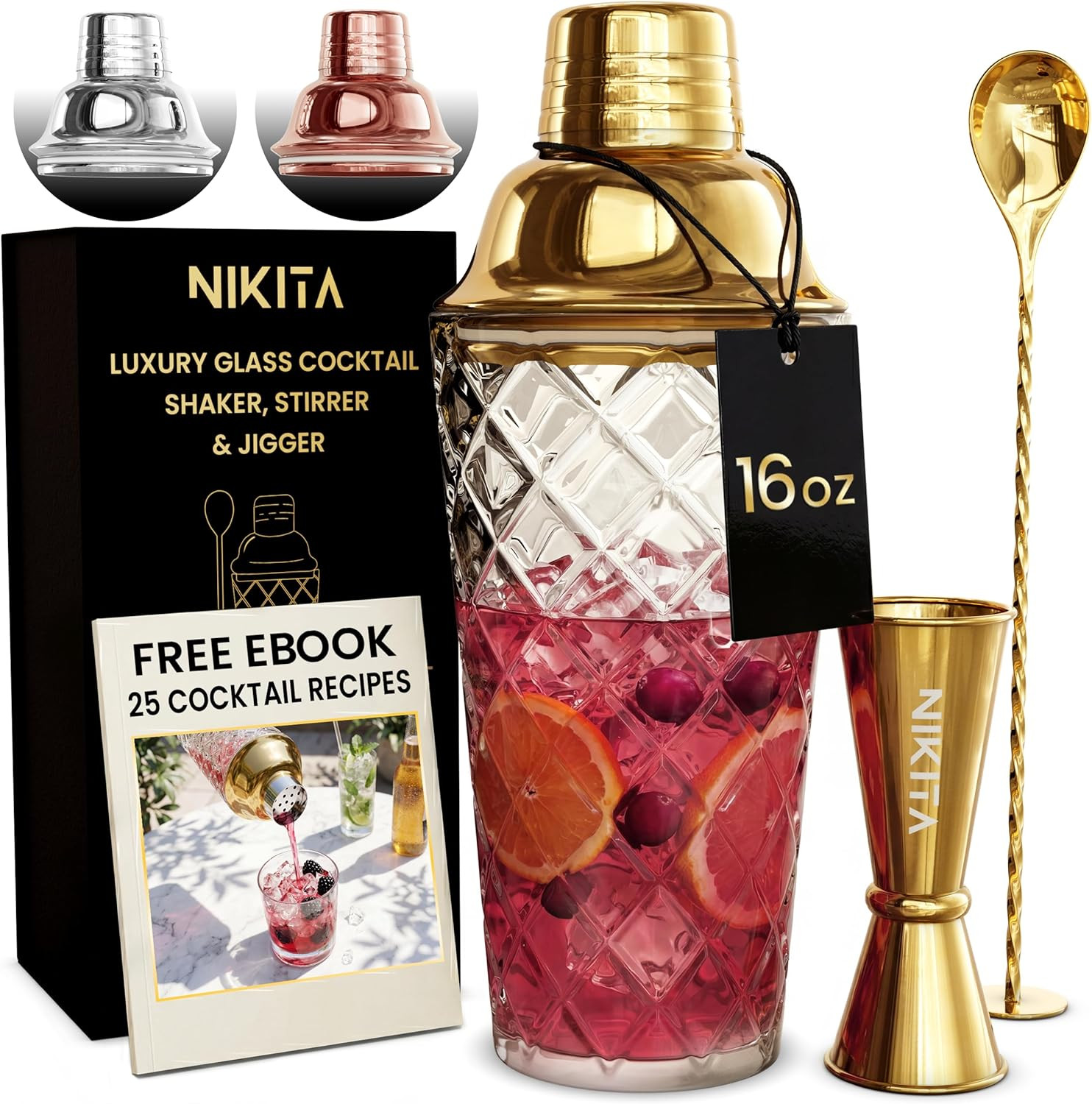 Nikita Cocktail Shaker, 5-Piece Martini Shaker & Bartender Kit with Bar Accessor