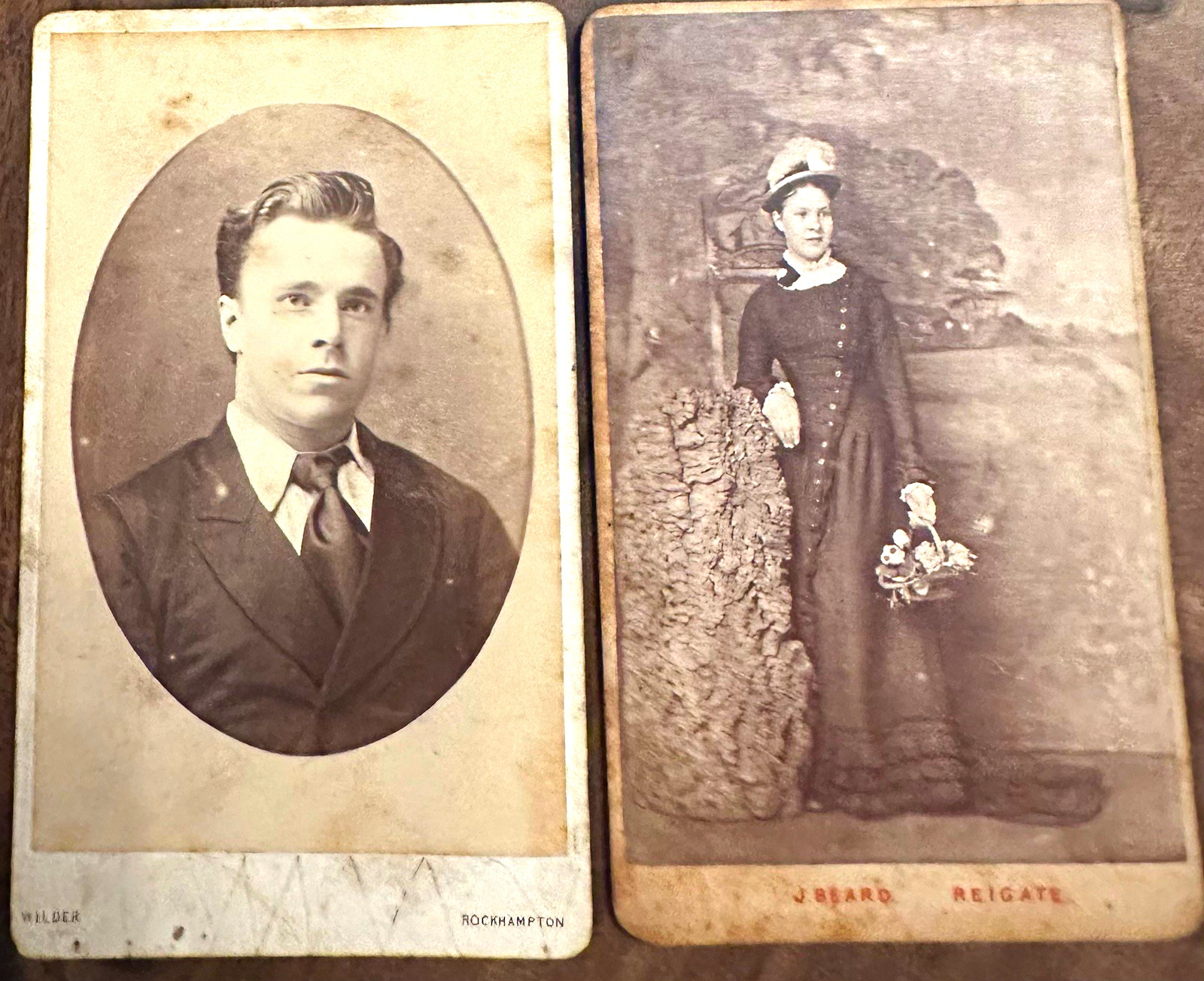 2 Antique Victorian CDV Photos 1878 Australia & Reigate Surrey Named Portrait 2 Antique Victorian CDV Photos 1878 Australia & Reigate Surrey Named Portrait
