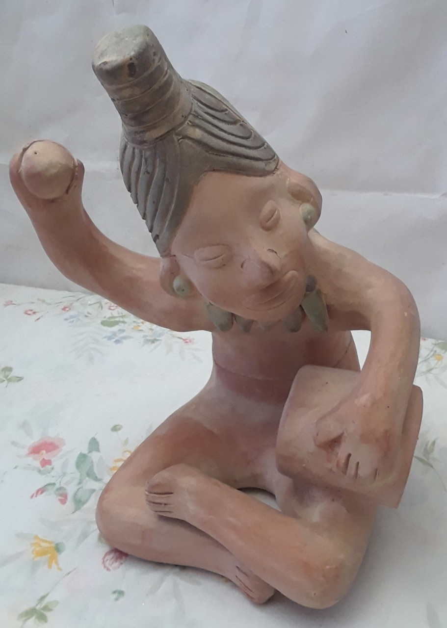 Vintage Styled after Pre-Columbian Mexican Folk Art Terracotta Figurine 13.5