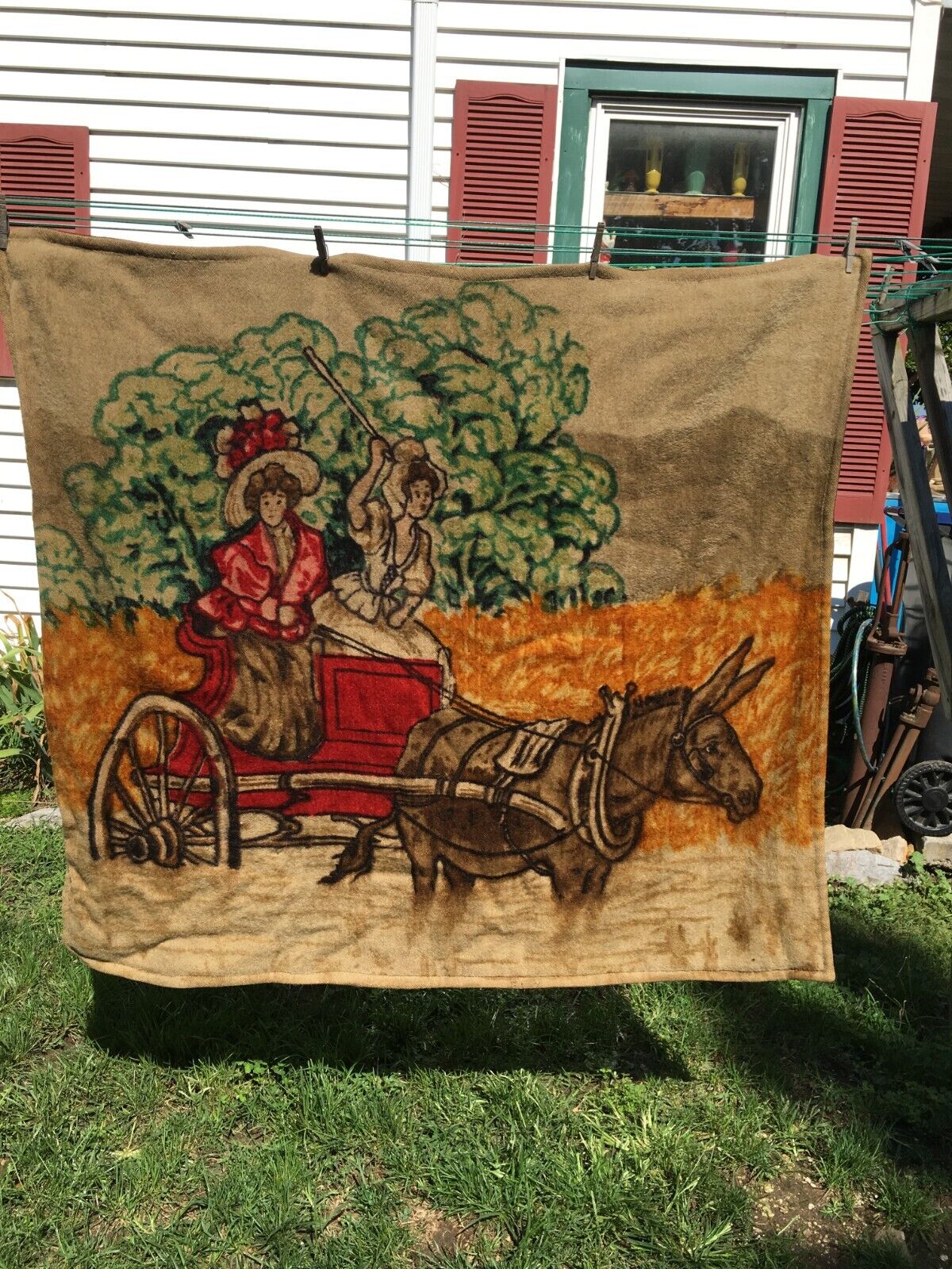 Antique Wool Sleigh Blanket 52in X 42in Chase Victorian 