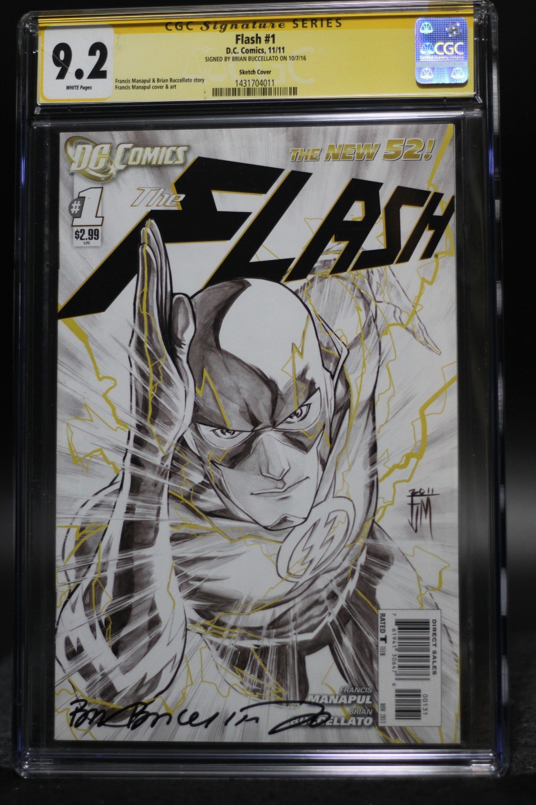 The Flash (2011) #1 Sketch Variant Signed By Brian Buccellato CGC SS 9.2 Wht Pgs