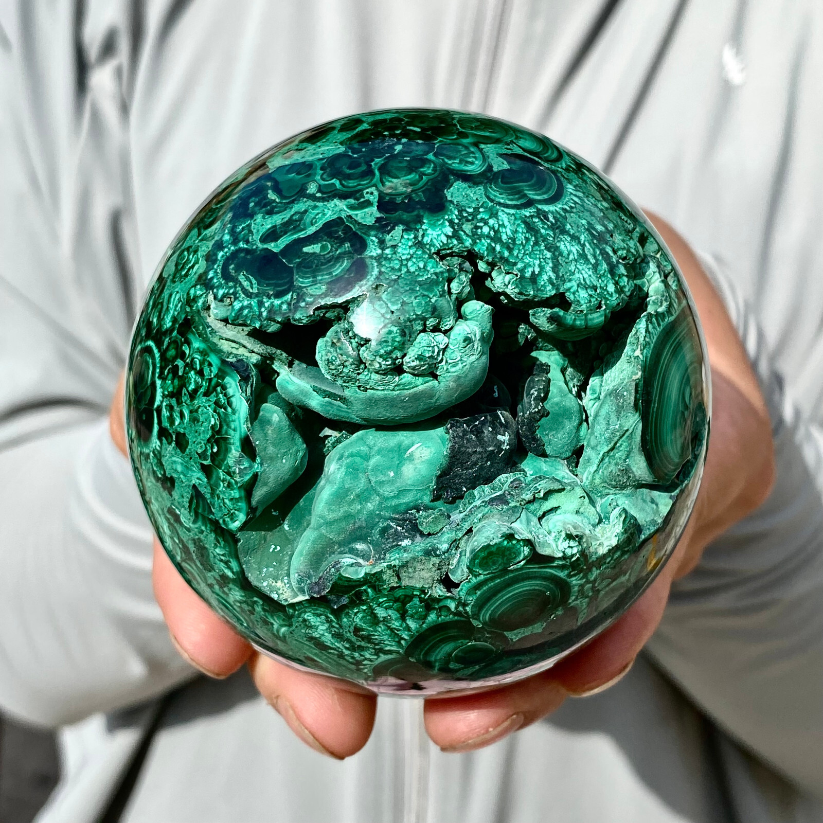1.72LB Rare Natural Malachite quartz hand Carved sphere Crystal Healing