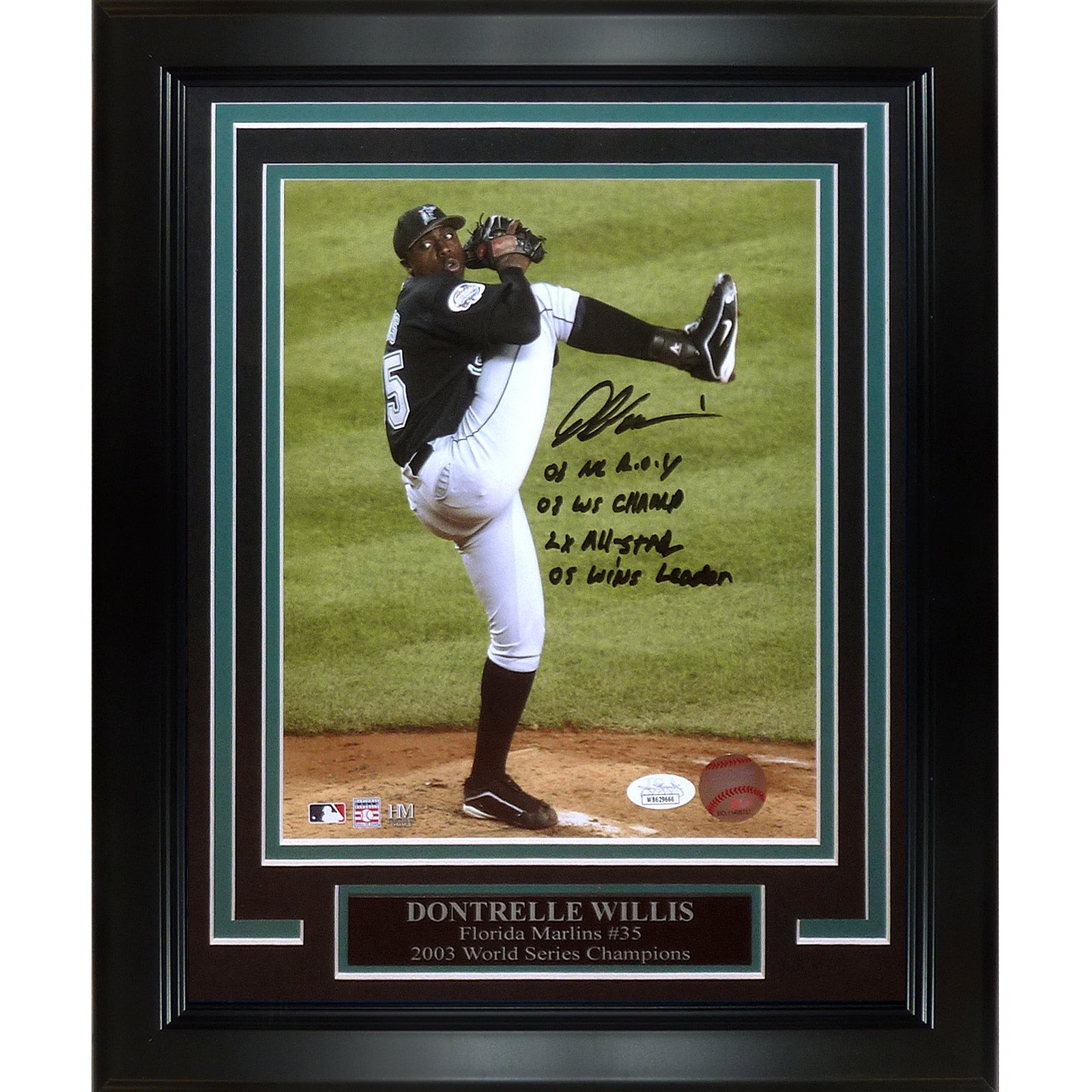 Dontrelle Willis Autographed Florida Marlins Deluxe Framed 8x10 Photo w/ Stat In Dontrelle Willis Autographed Florida Marlins Deluxe Framed 8x10 Photo w/ Stat In