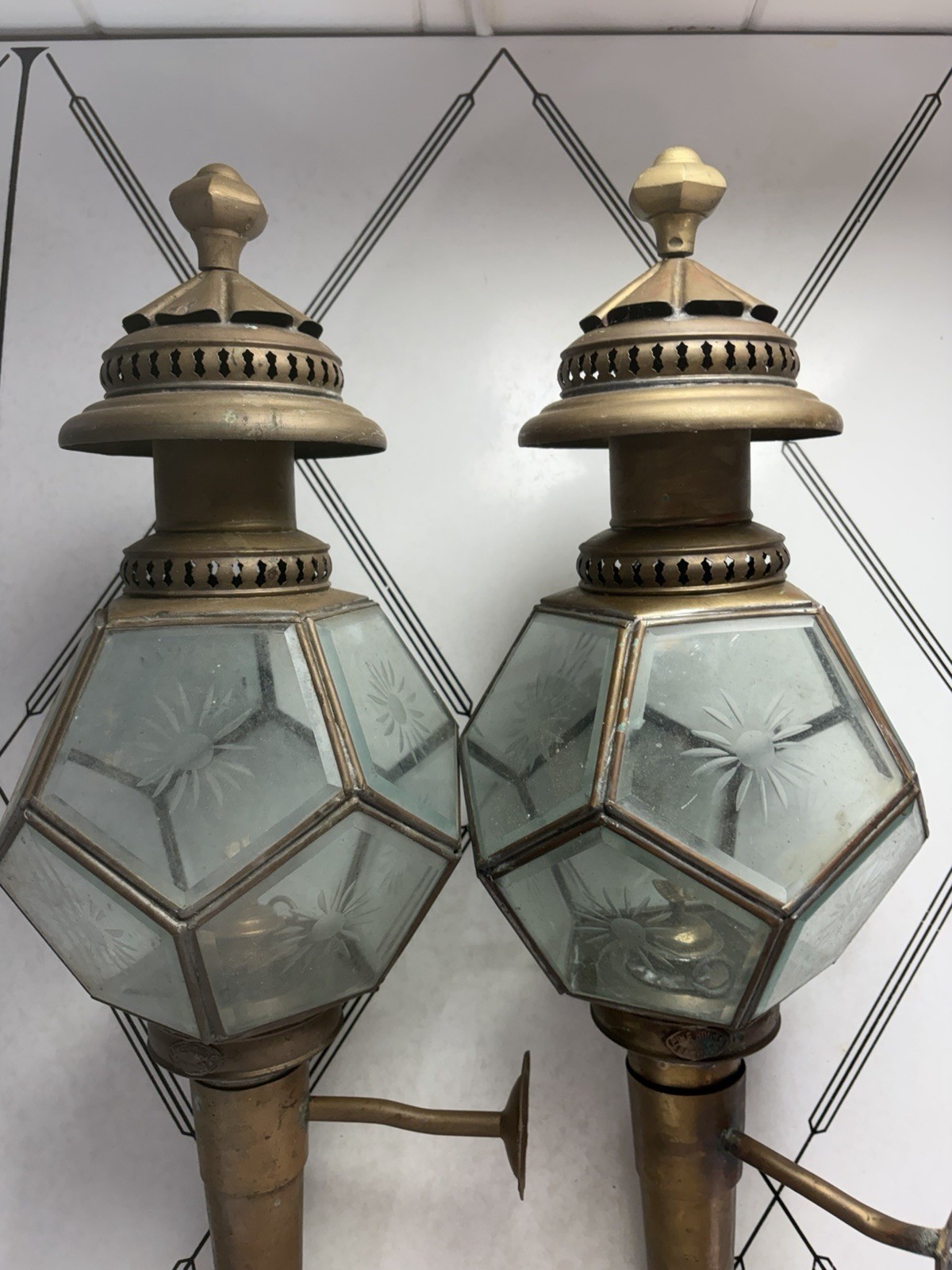 Pair of Handcrafted Brass Carriage Lanterns by Limehouse Lamp Co. England