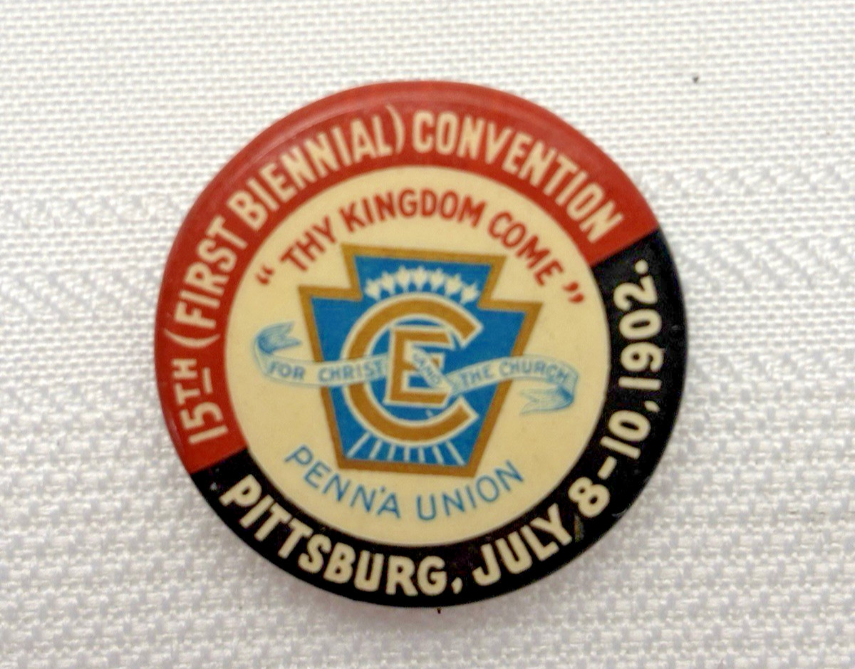 Antique 1902 First Biennial Convention Penne Union YPSCE  Lapel Button Religious