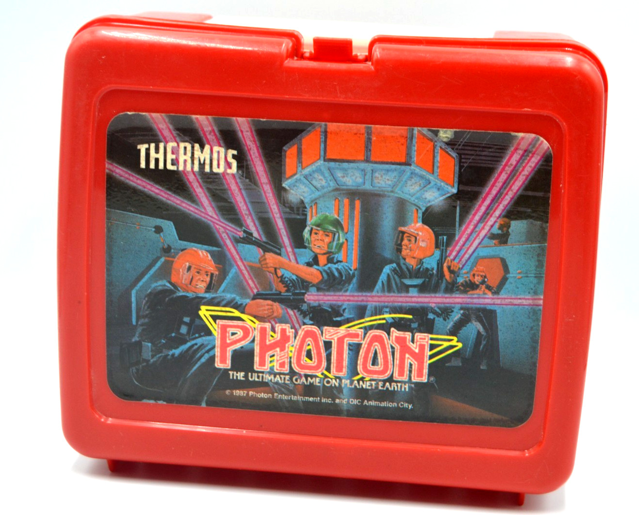 1987 Vintage Photon Laser Tag Red Plastic Lunchbox  by Thermos USA