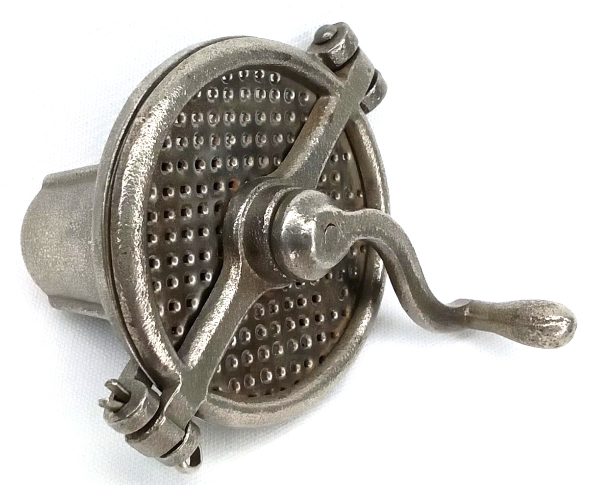 Mechanical Metal Nutmeg Grater With Round Body & Central Crank Antique 1890s